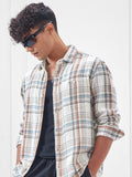 Highlander Men Cream Checked Relaxed Fit Casual Shirt - Cream - Image 1
