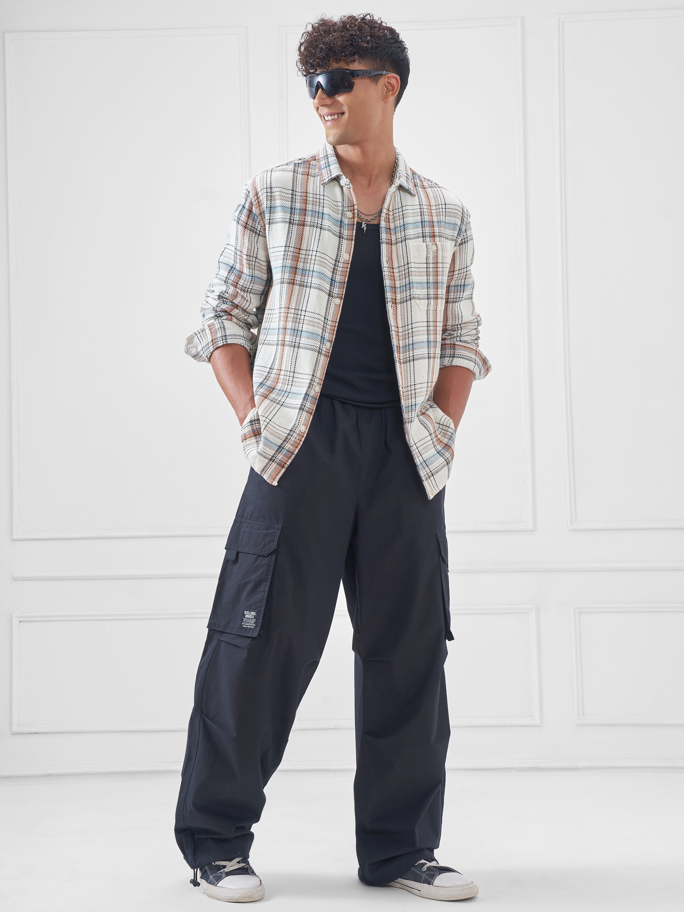 Highlander Men Cream Checked Relaxed Fit Casual Shirt - Cream - Image 2
