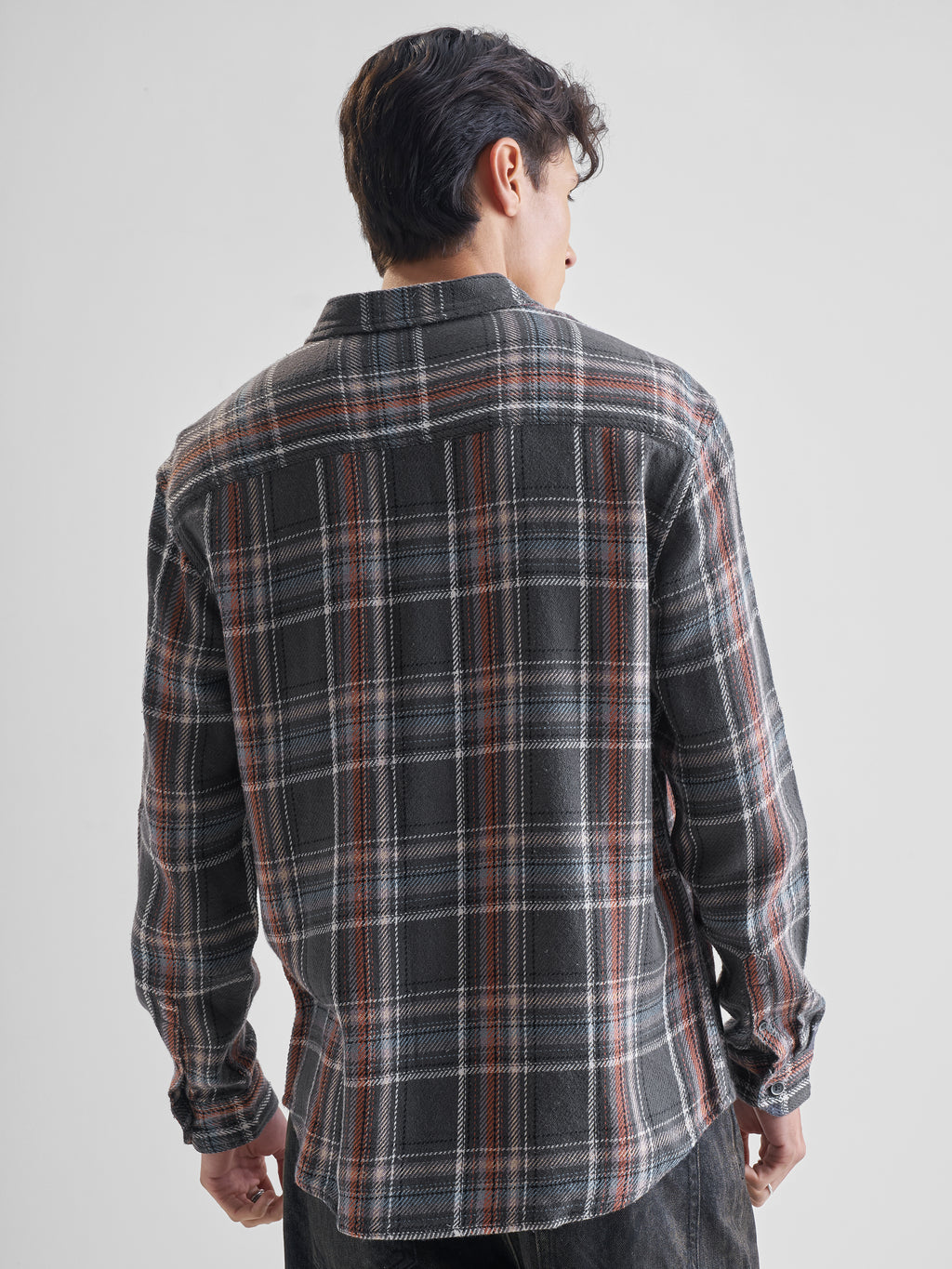 Highlander Men Grey Checked Relaxed Fit Casual Shirt - Grey - Image 3