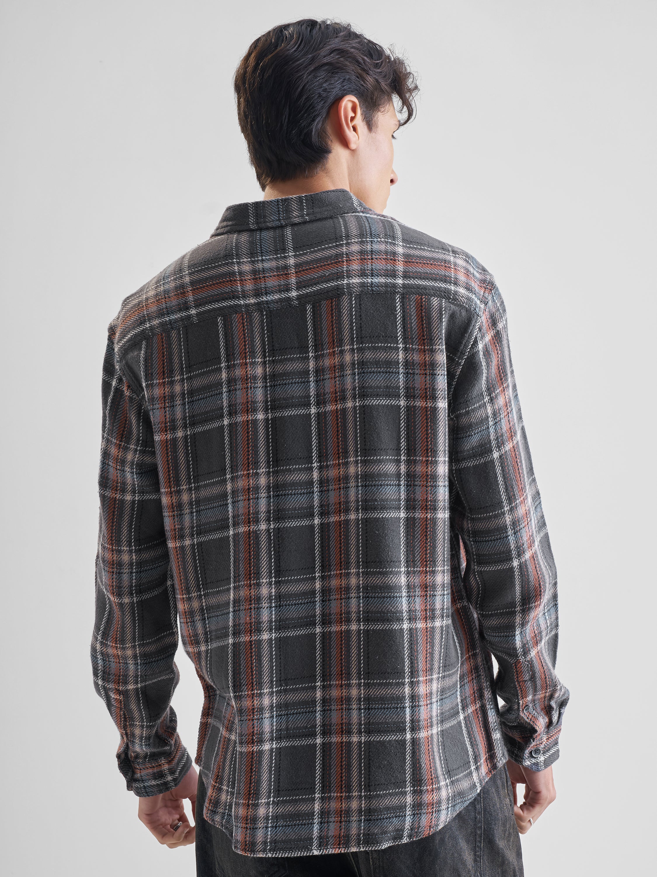Highlander Men Grey Checked Relaxed Fit Casual Shirt - Grey - Image 3