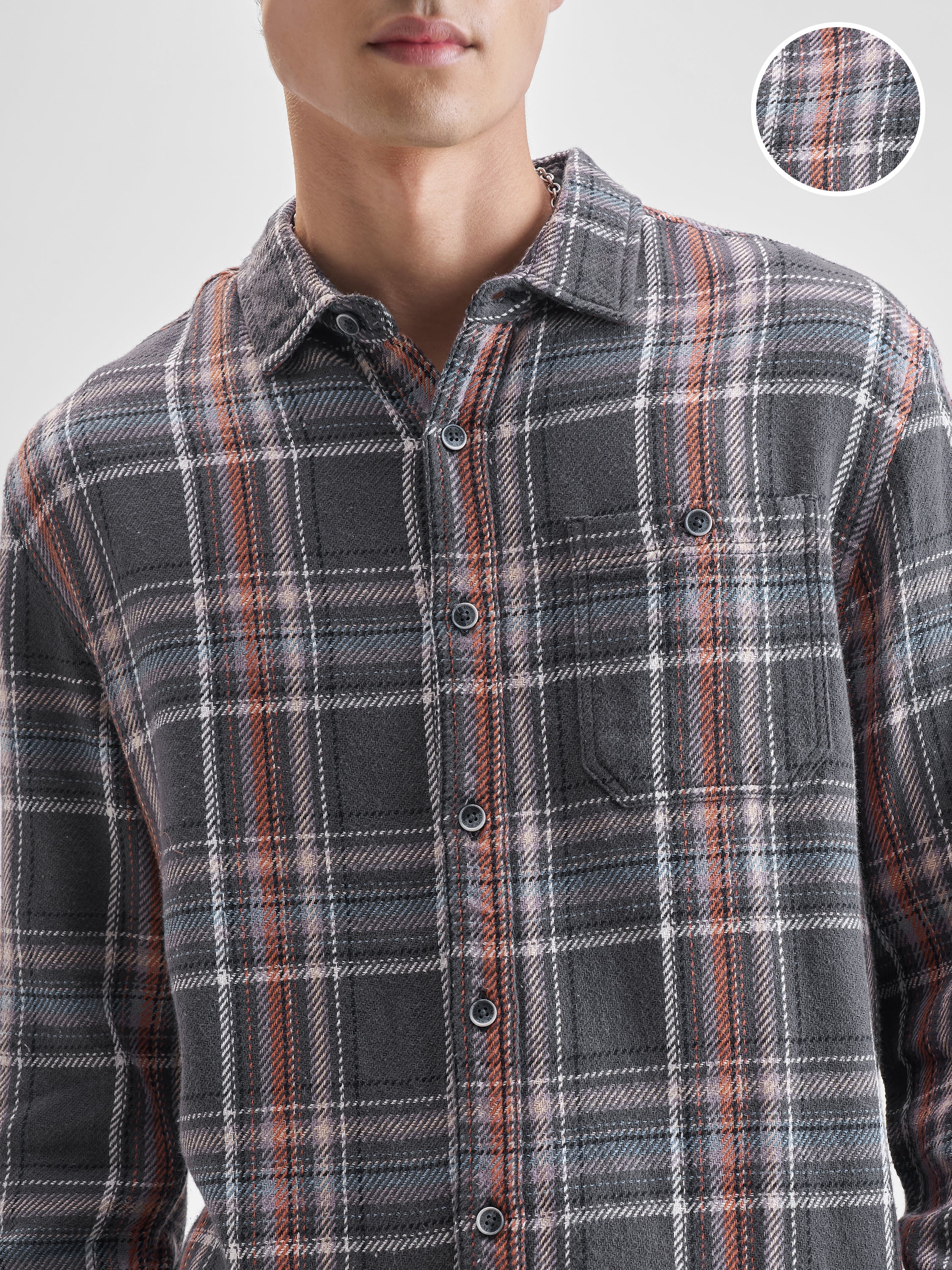 Highlander Men Grey Checked Relaxed Fit Casual Shirt - Grey - Image 5