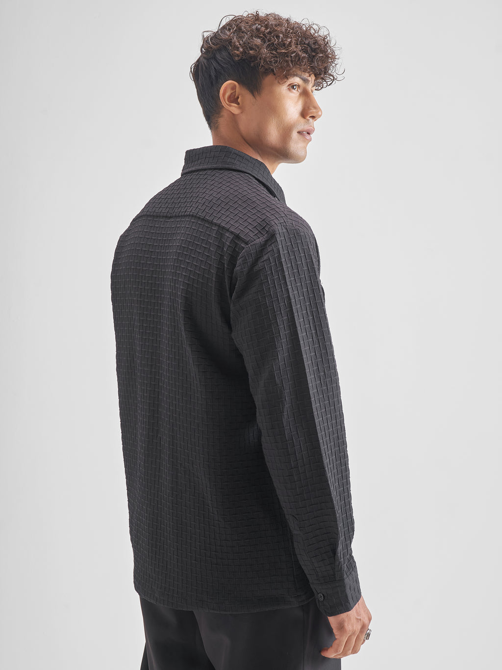 Highlander Men Black Self Design Oversized Fit Casual Shirt - Black - Image 3