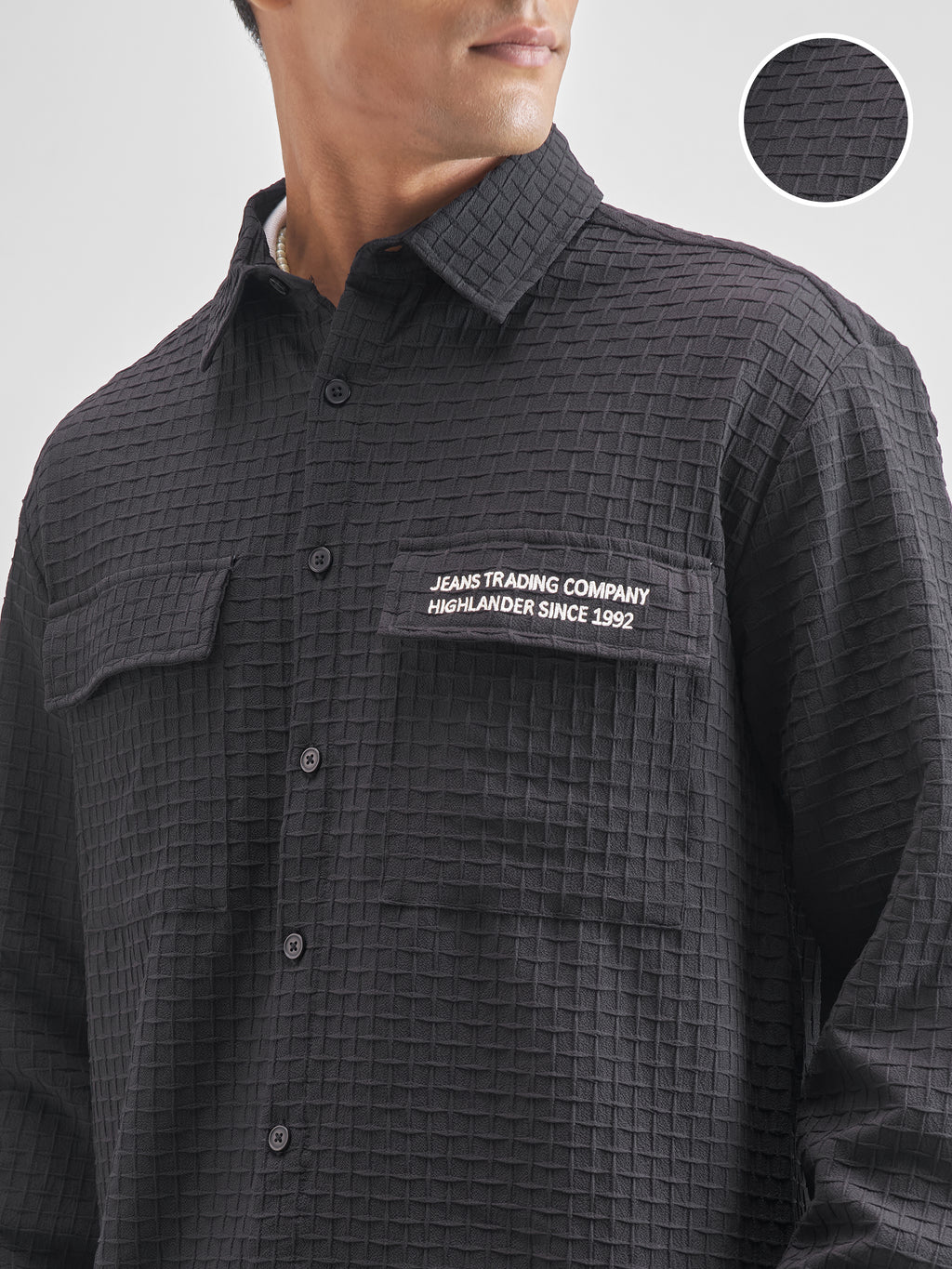 Highlander Men Black Self Design Oversized Fit Casual Shirt - Black - Image 5