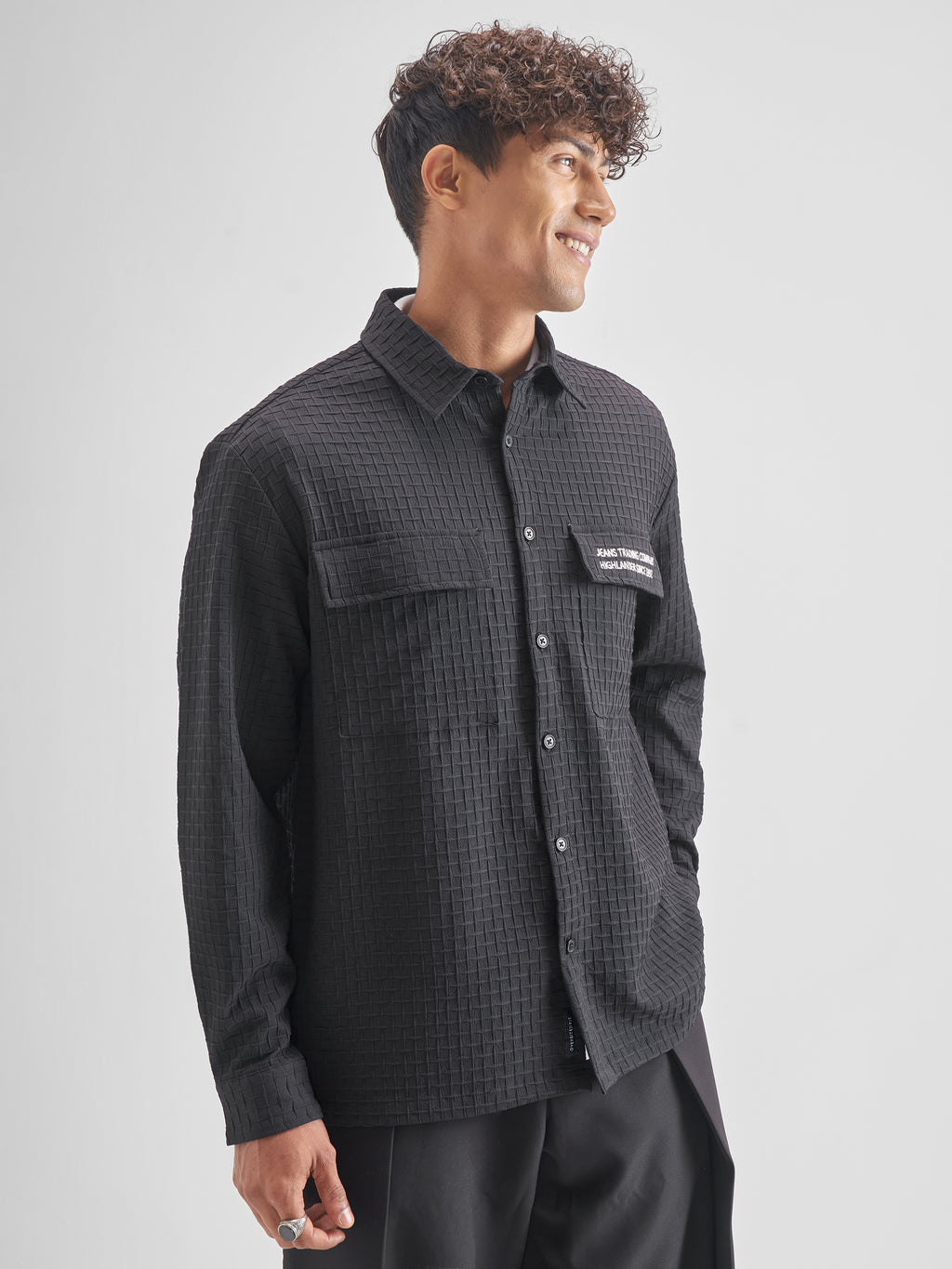 Highlander Men Black Self Design Oversized Fit Casual Shirt - Black - Image 6