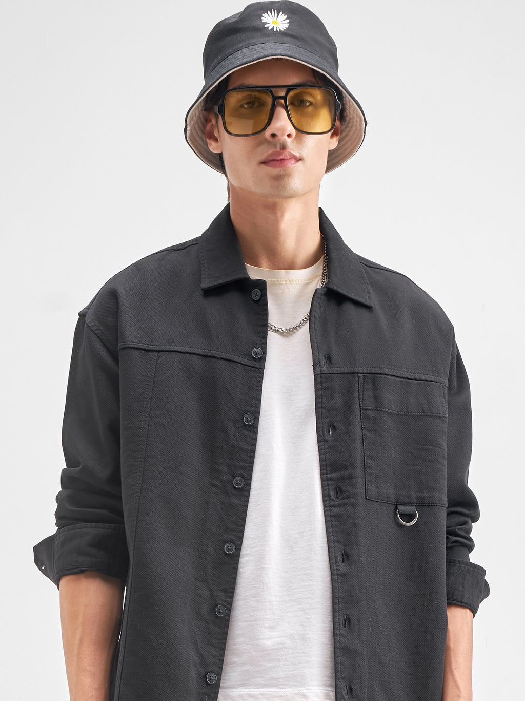 Highlander Men Black Self Design Oversized Fit Casual Shirt - Black - Image 1