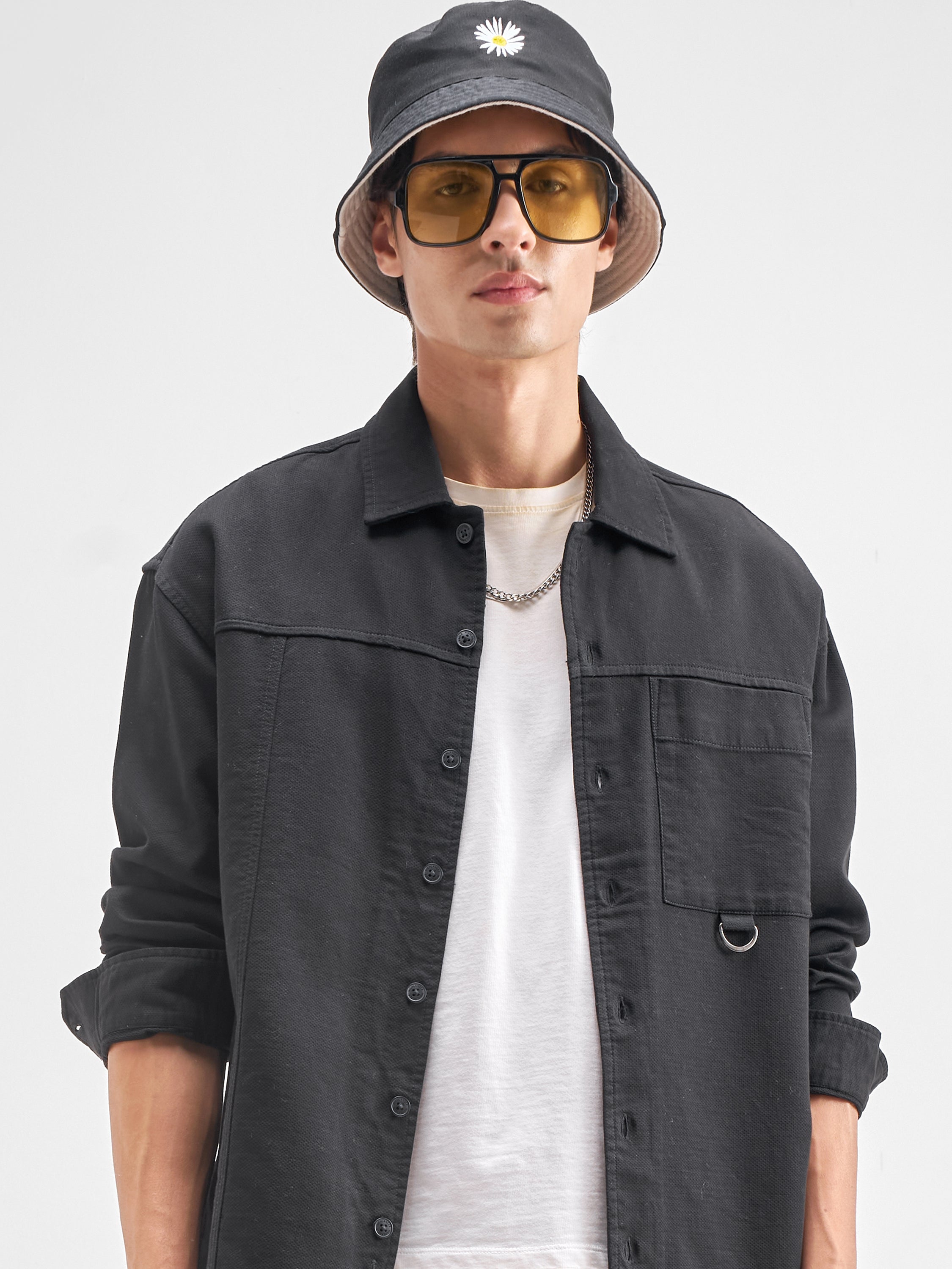 Highlander Men Black Self Design Oversized Fit Casual Shirt - Black - Image 1