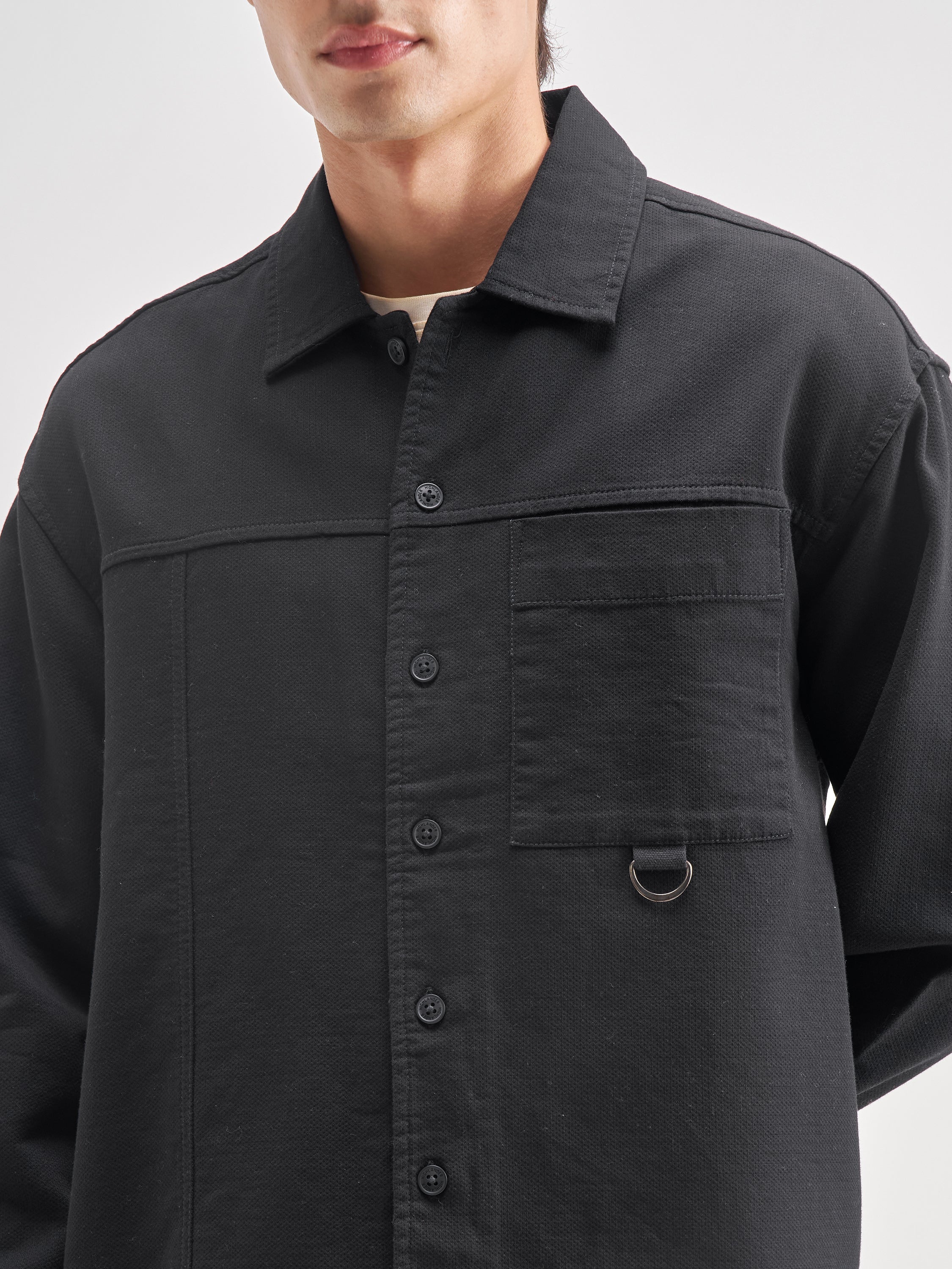 Highlander Men Black Self Design Oversized Fit Casual Shirt - Black - Image 5