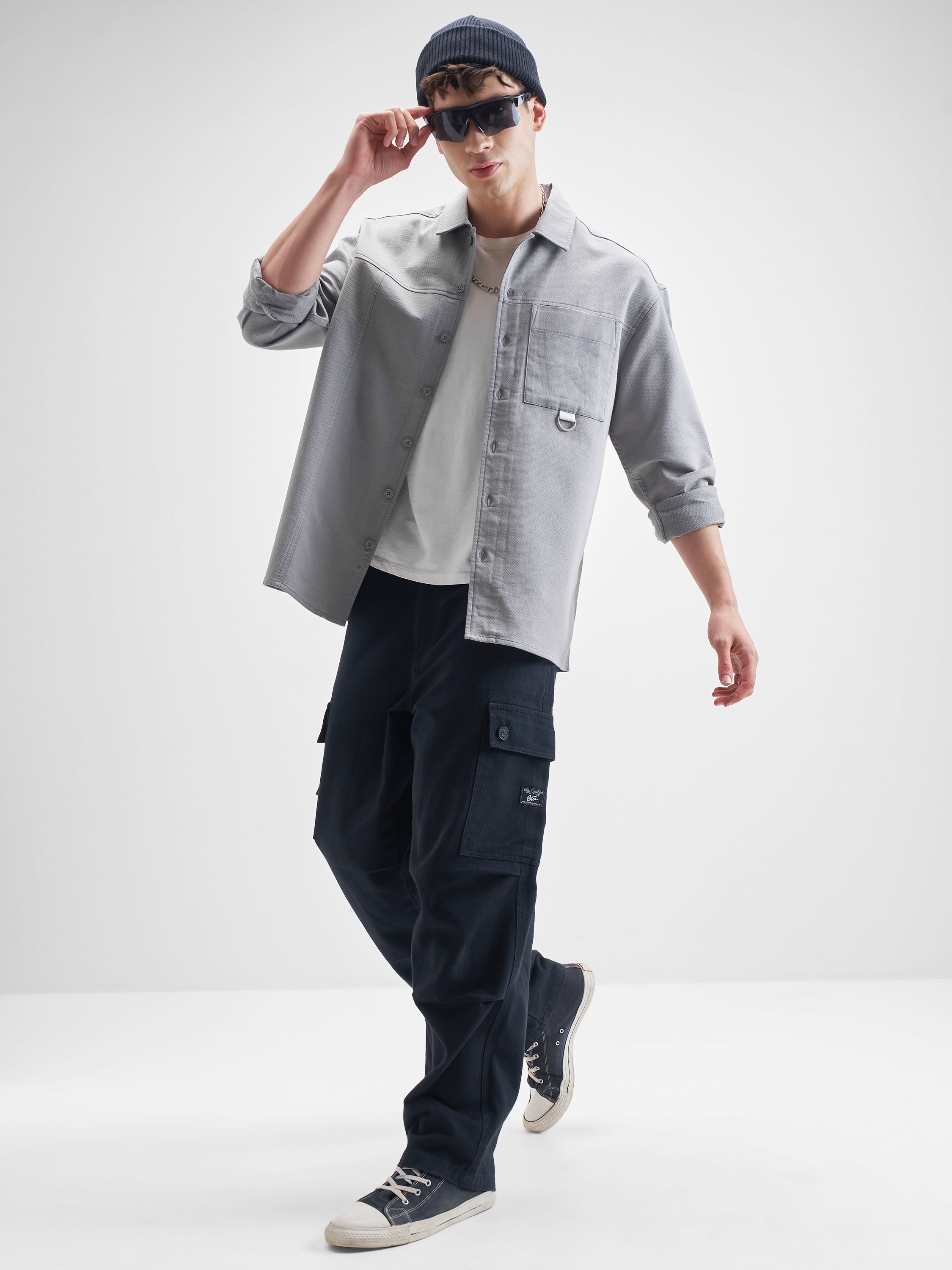Highlander Men Grey Solid Oversized Fit Casual Shirt - Grey - Image 2