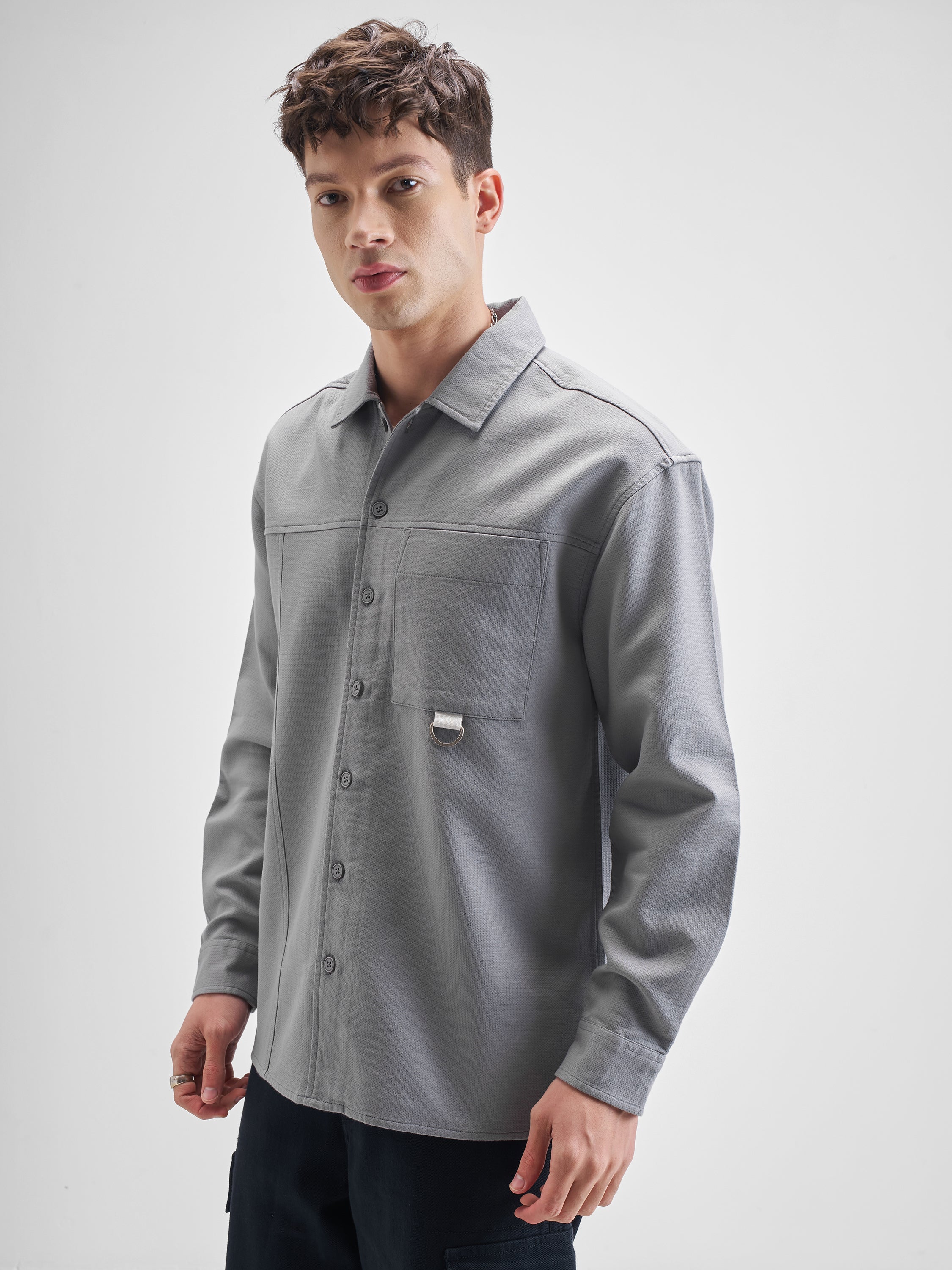 Highlander Men Grey Solid Oversized Fit Casual Shirt - Grey - Image 4