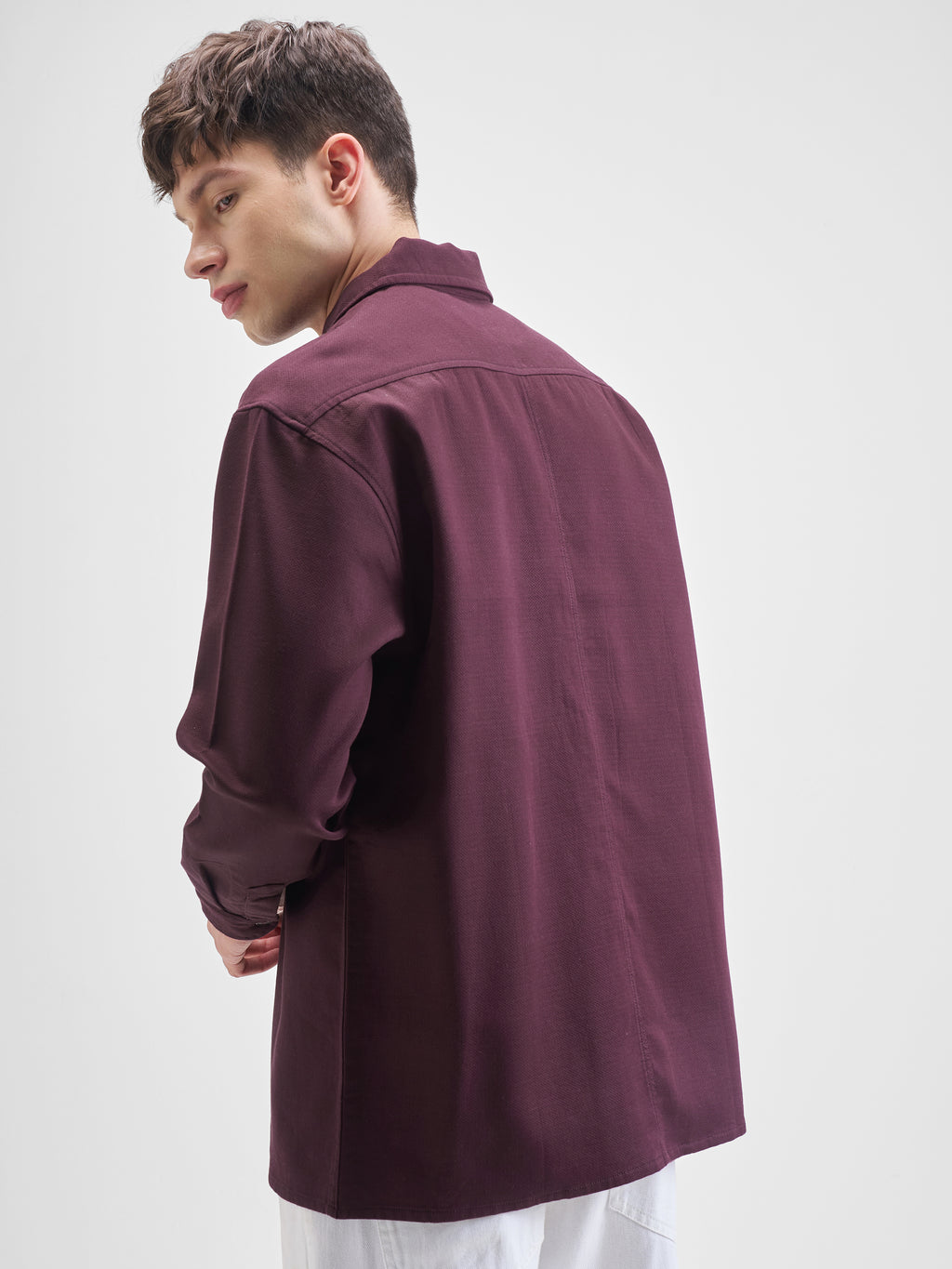 Highlander Men Burgundy Solid Oversized Fit Casual Shirt - Burgundy - Image 3