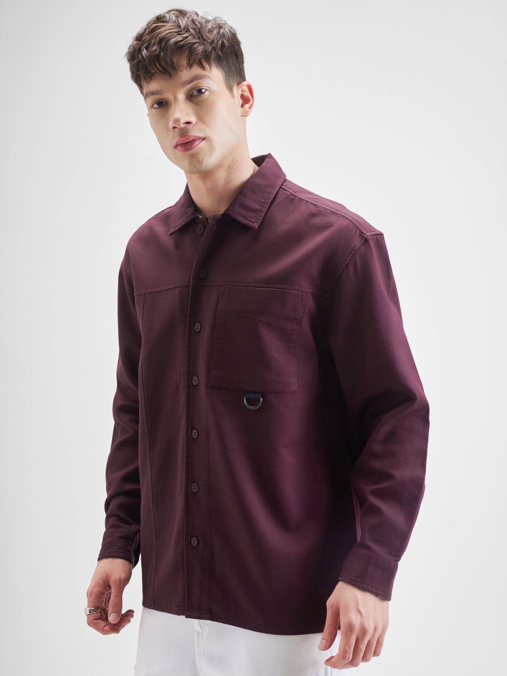 Highlander Men Burgundy Solid Oversized Fit Casual Shirt - Burgundy - Image 4