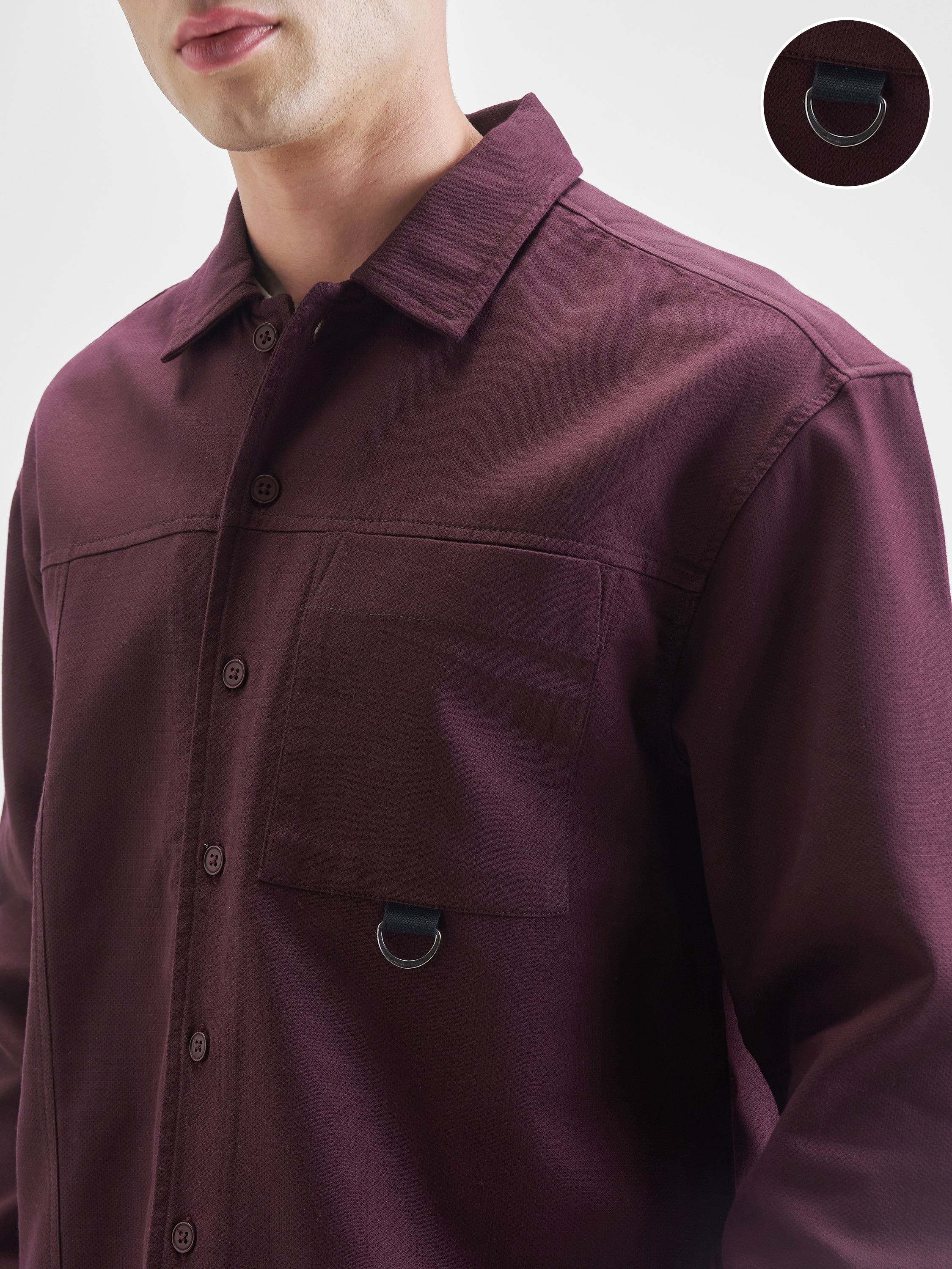 Highlander Men Burgundy Solid Oversized Fit Casual Shirt - Burgundy - Image 5
