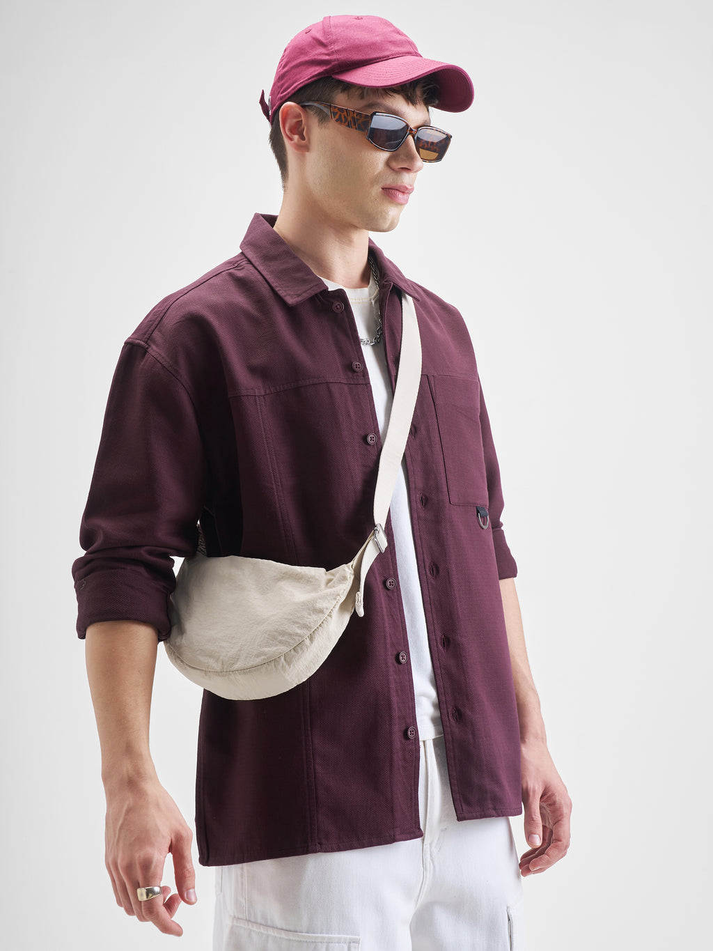 Highlander Men Burgundy Solid Oversized Fit Casual Shirt - Burgundy - Image 6