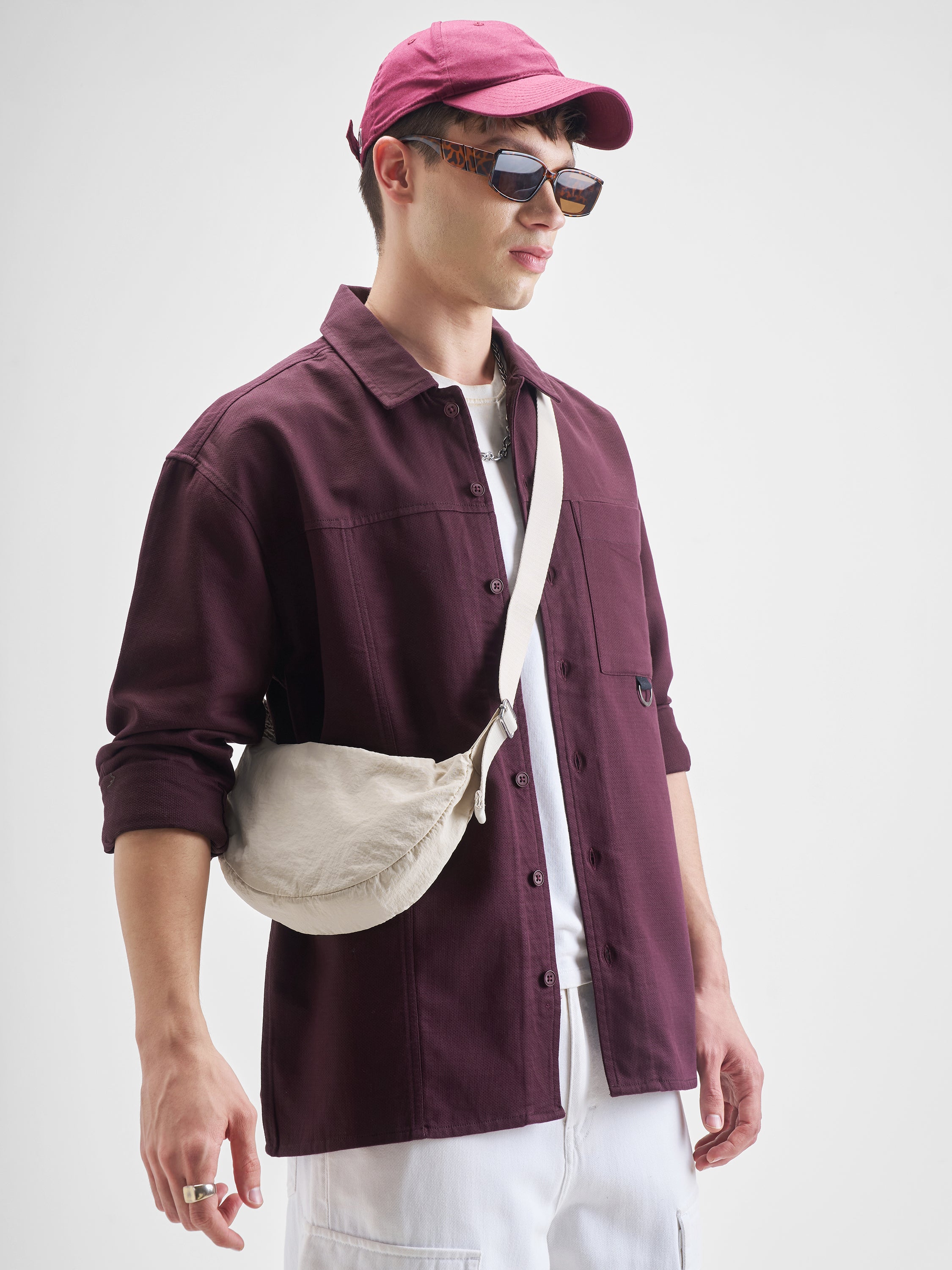 Highlander Men Burgundy Solid Oversized Fit Casual Shirt - Burgundy - Image 6