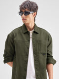 Highlander Men Olive Self Design Oversized Fit Casual Shirt - Olive - Image 1