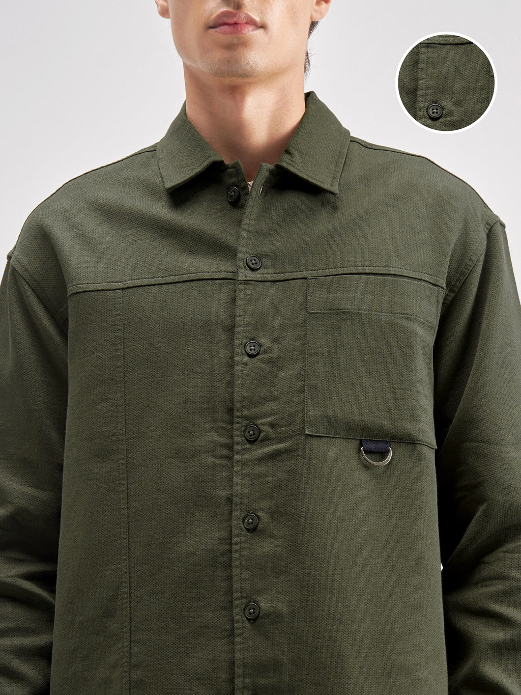 Highlander Men Olive Self Design Oversized Fit Casual Shirt - Olive - Image 5