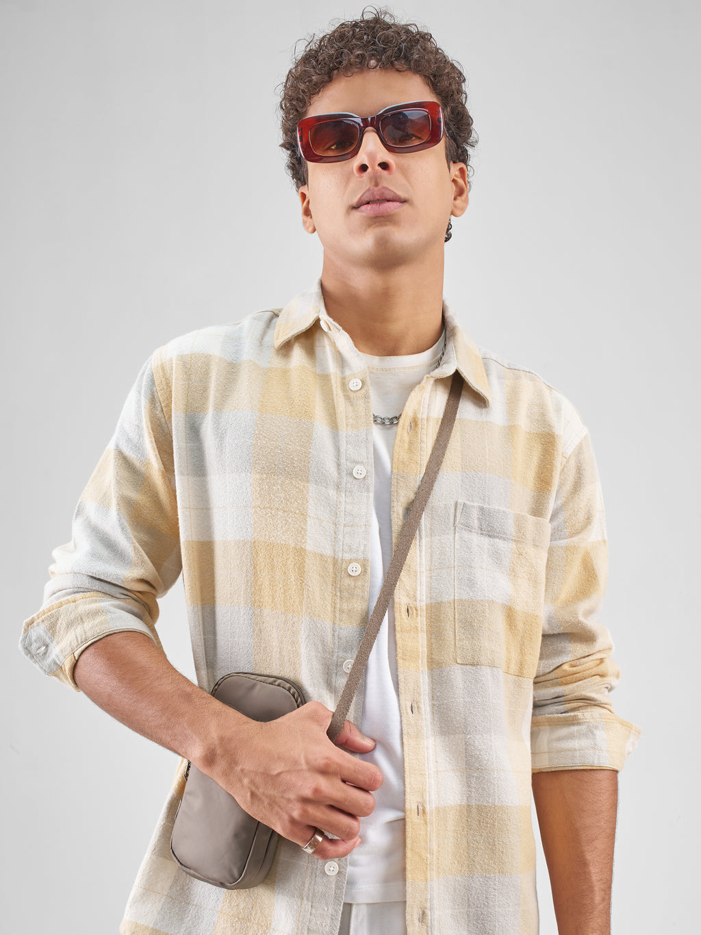 Highlander Men Yellow Checked Relaxed Fit Casual Shirt - Yellow - Image 1