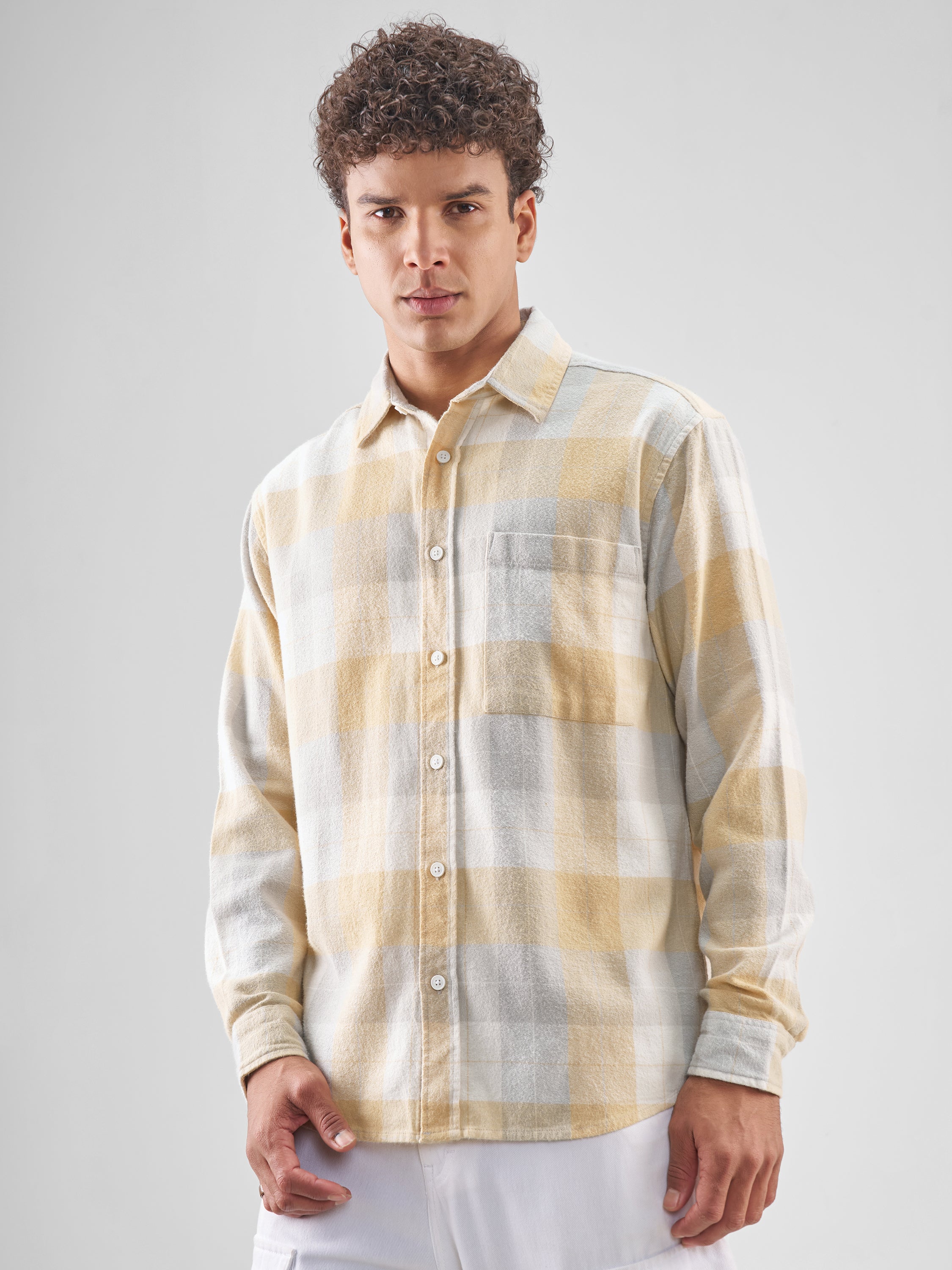 Highlander Men Yellow Checked Relaxed Fit Casual Shirt - Yellow - Image 4