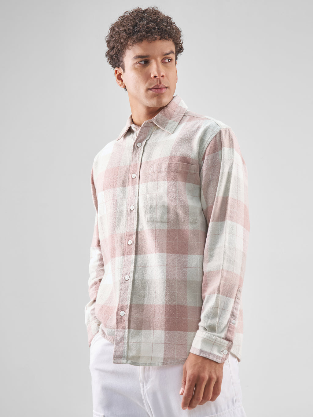 Highlander Men Pink Checked Relaxed Fit Casual Shirt - Pink - Image 4