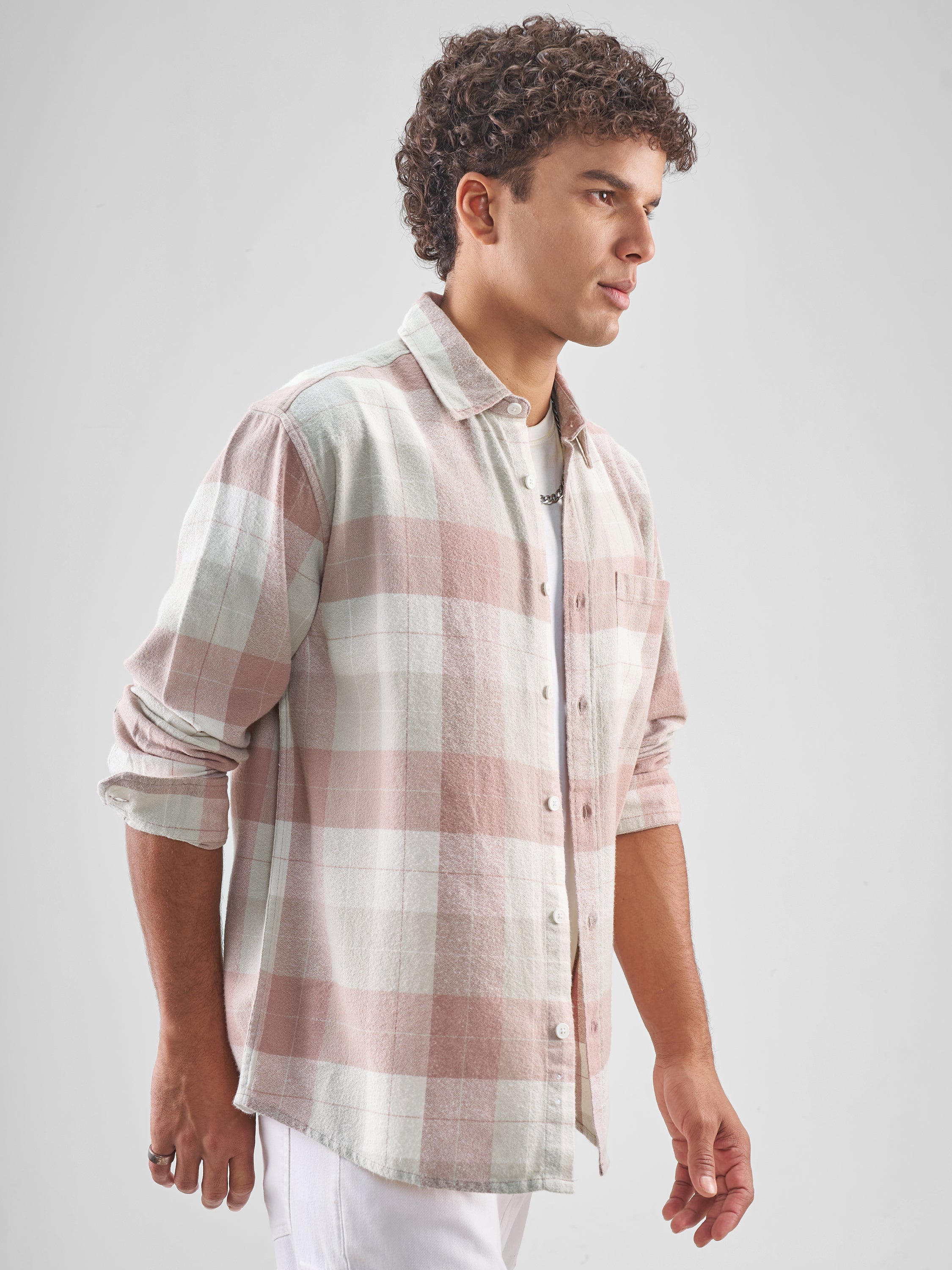 Highlander Men Pink Checked Relaxed Fit Casual Shirt - Pink - Image 6