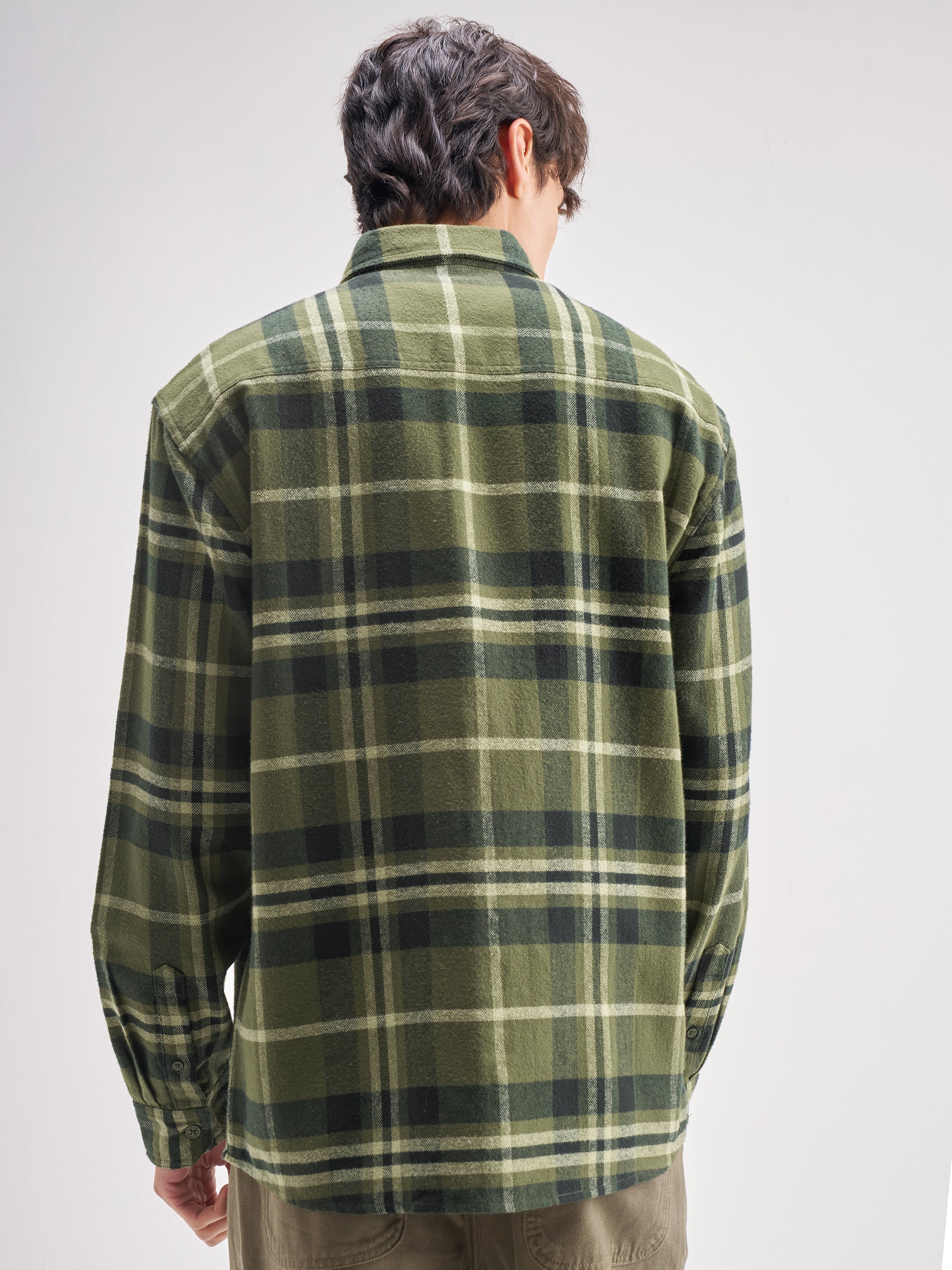 Highlander Men Olive Checked Oversized Fit Casual Shirt - Olive - Image 3