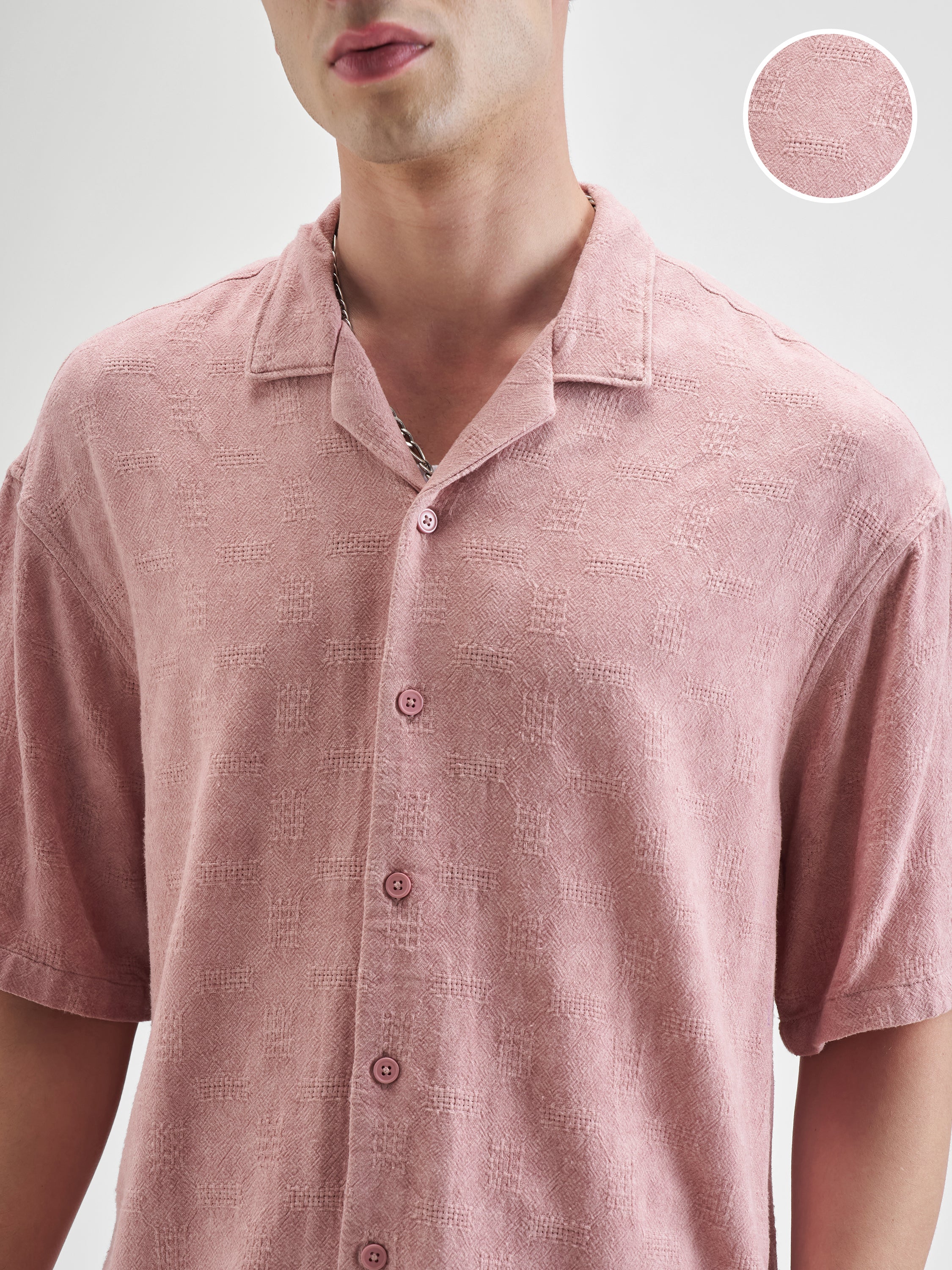 Highlander Men Pink Self Design Oversized Fit Casual Shirt - Pink - Image 5