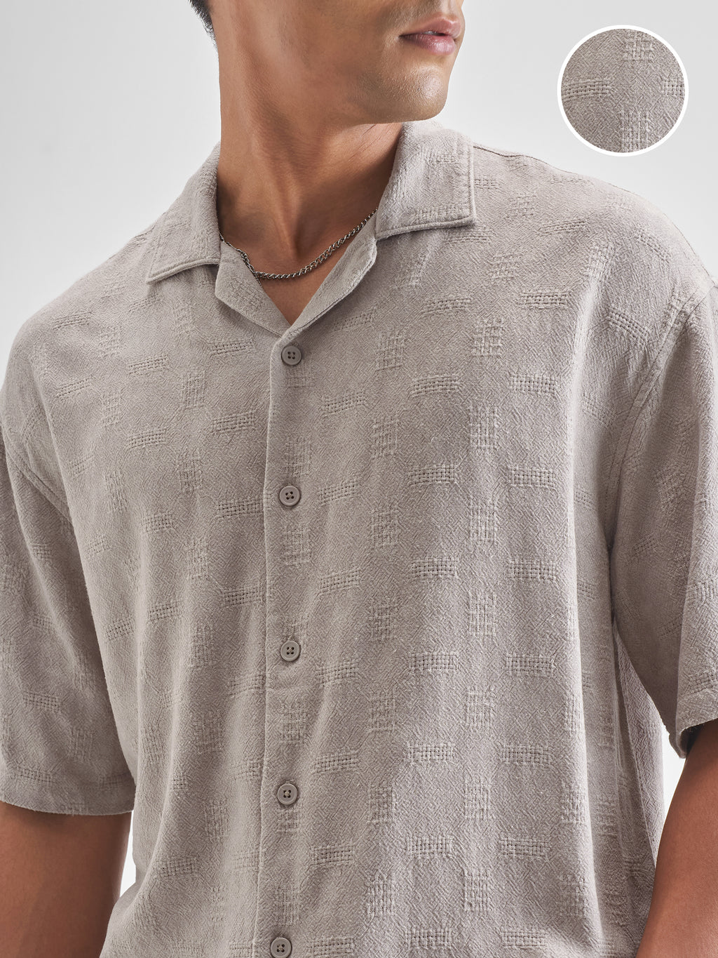Highlander Men Beige Self Design Oversized Fit Casual Shirt - Beige - Image 5