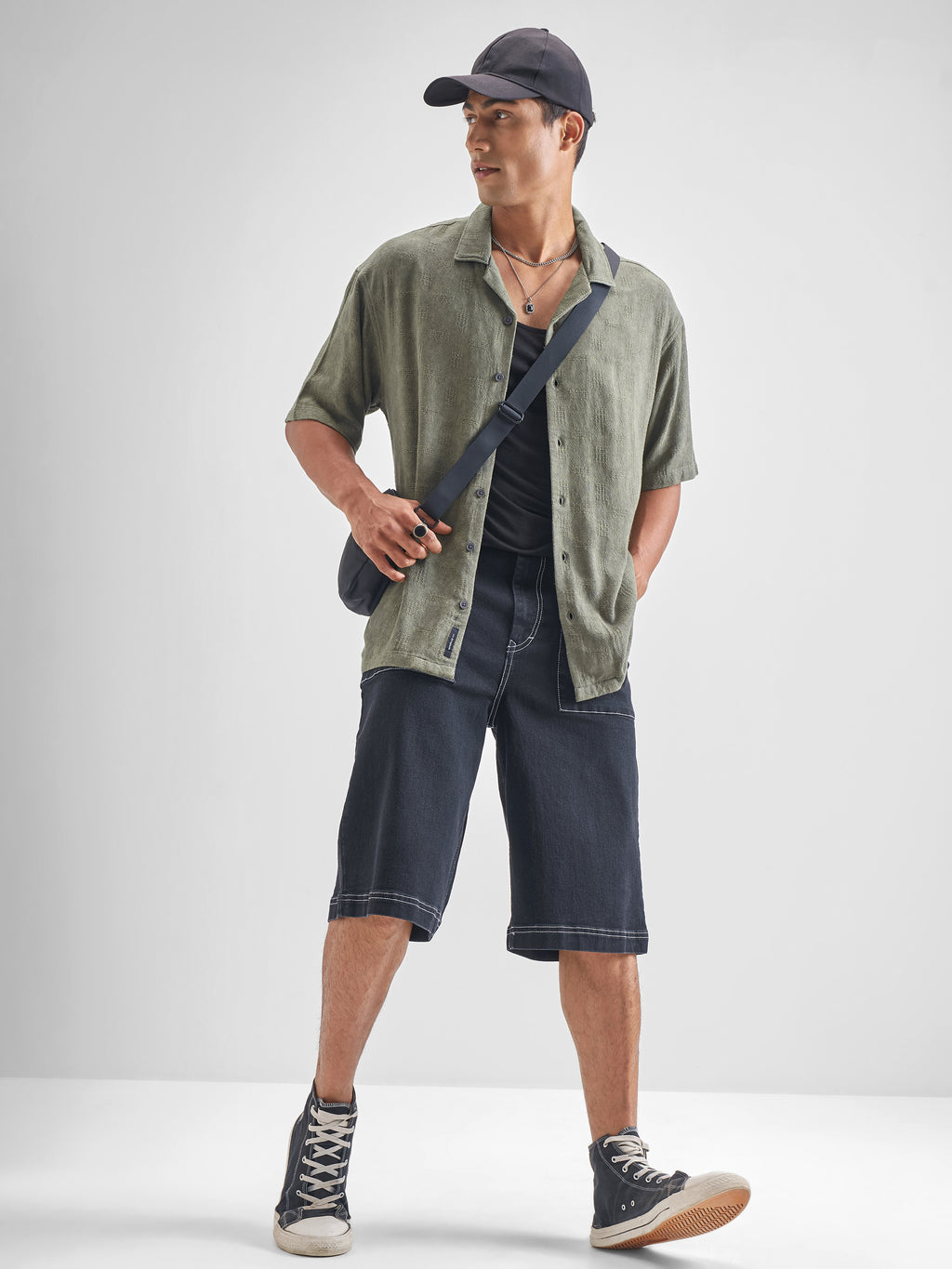 Highlander Men Olive Self Design Oversized Fit Casual Shirt - Olive - Image 2