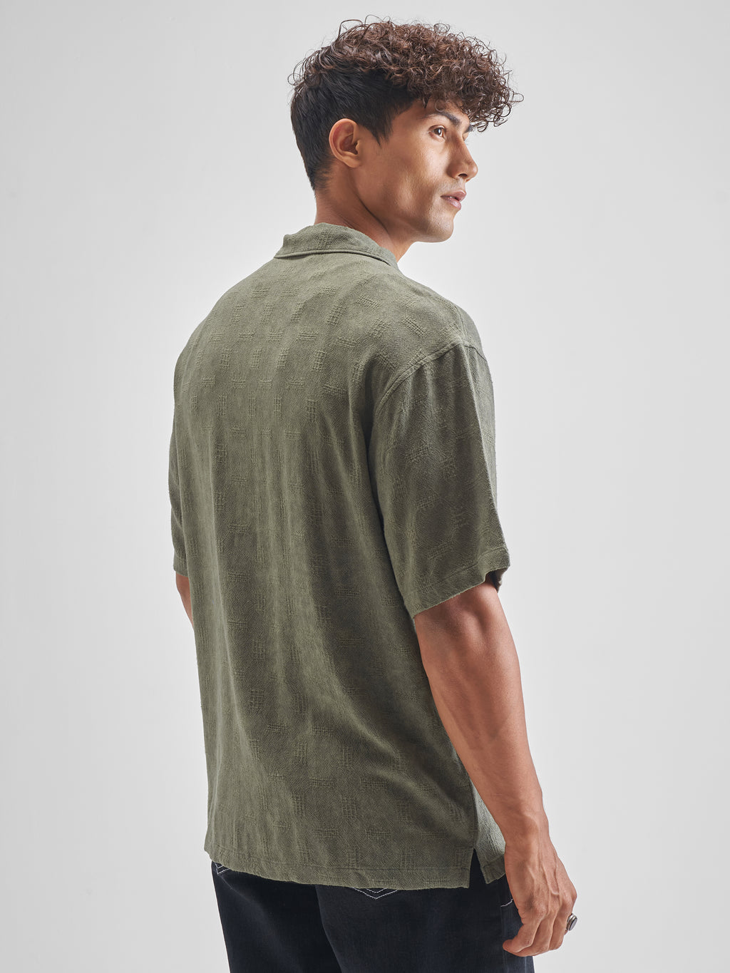 Highlander Men Olive Self Design Oversized Fit Casual Shirt - Olive - Image 3