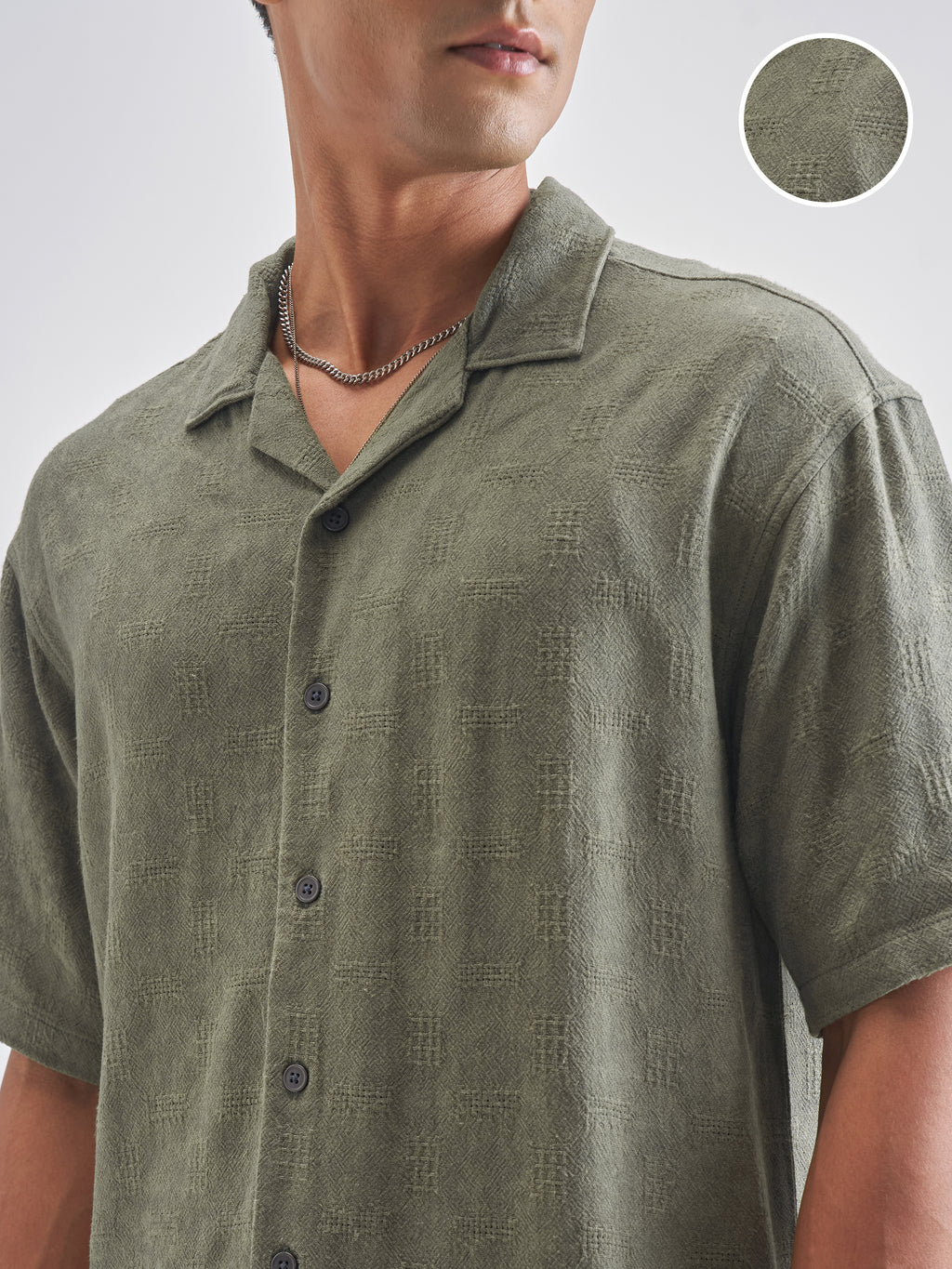 Highlander Men Olive Self Design Oversized Fit Casual Shirt - Olive - Image 5