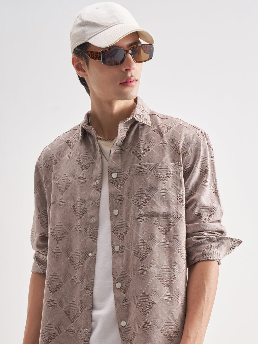Highlander Men Mauve Self Design Relaxed Fit Casual Shirt - Mauve - Image 1