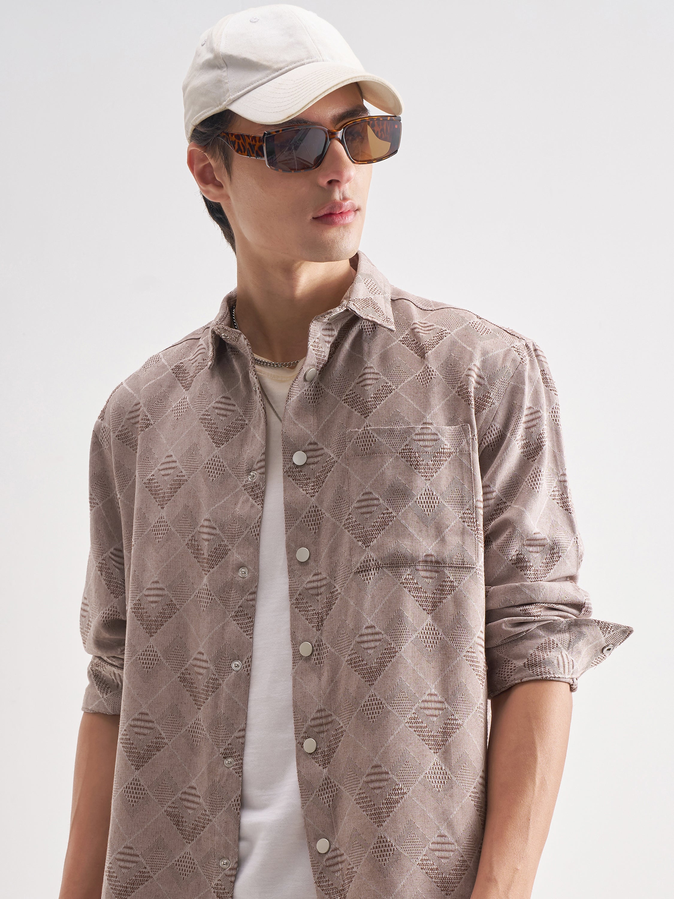 Highlander Men Mauve Self Design Relaxed Fit Casual Shirt - Mauve - Image 1