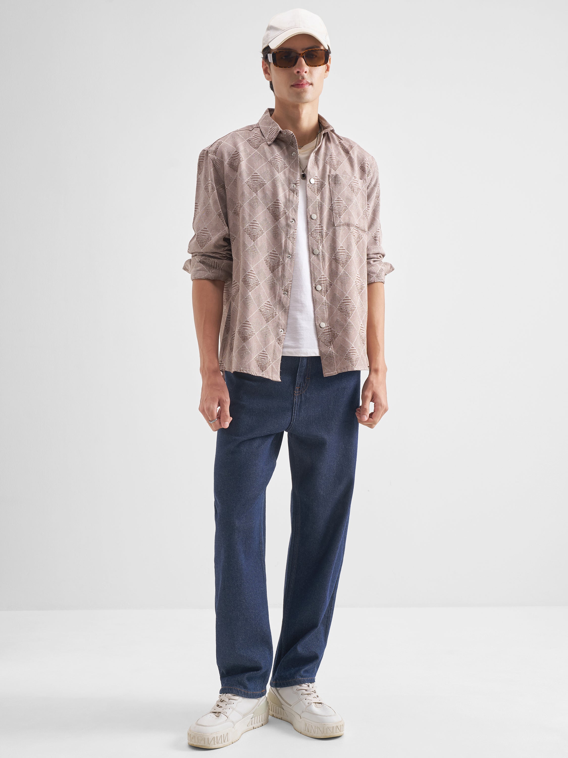 Highlander Men Mauve Self Design Relaxed Fit Casual Shirt - Mauve - Image 2
