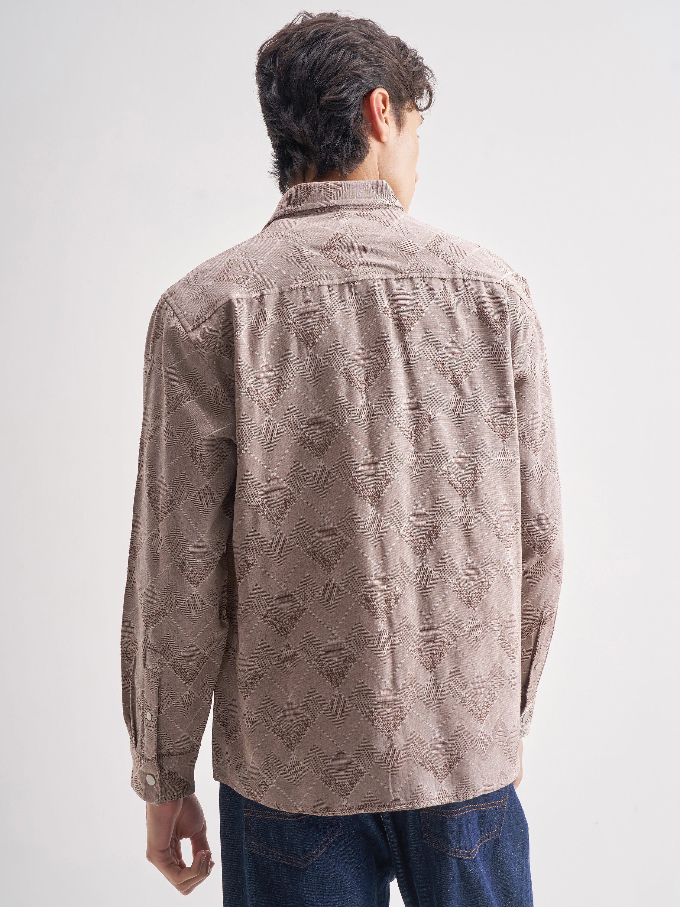 Highlander Men Mauve Self Design Relaxed Fit Casual Shirt - Mauve - Image 3