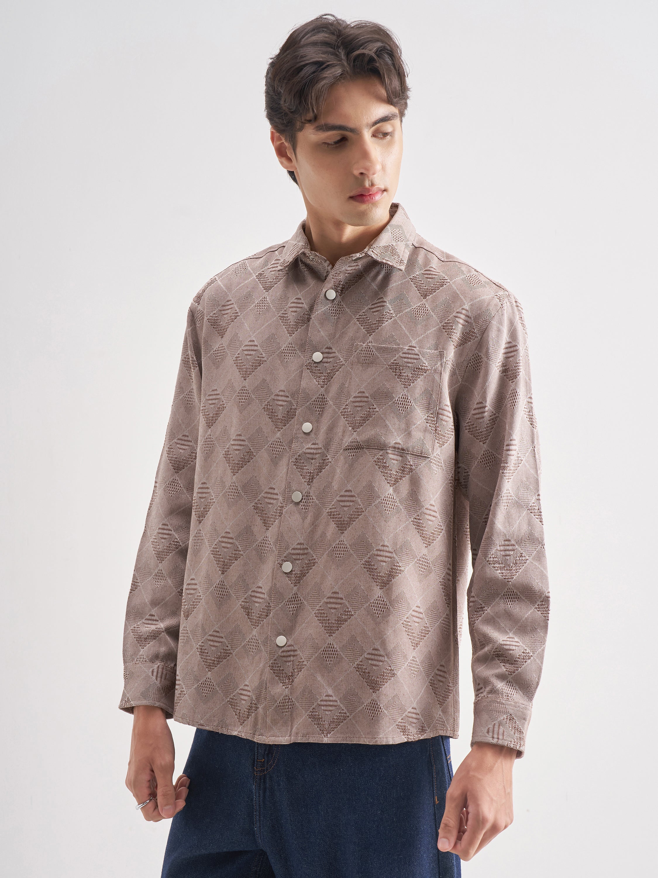 Highlander Men Mauve Self Design Relaxed Fit Casual Shirt - Mauve - Image 4