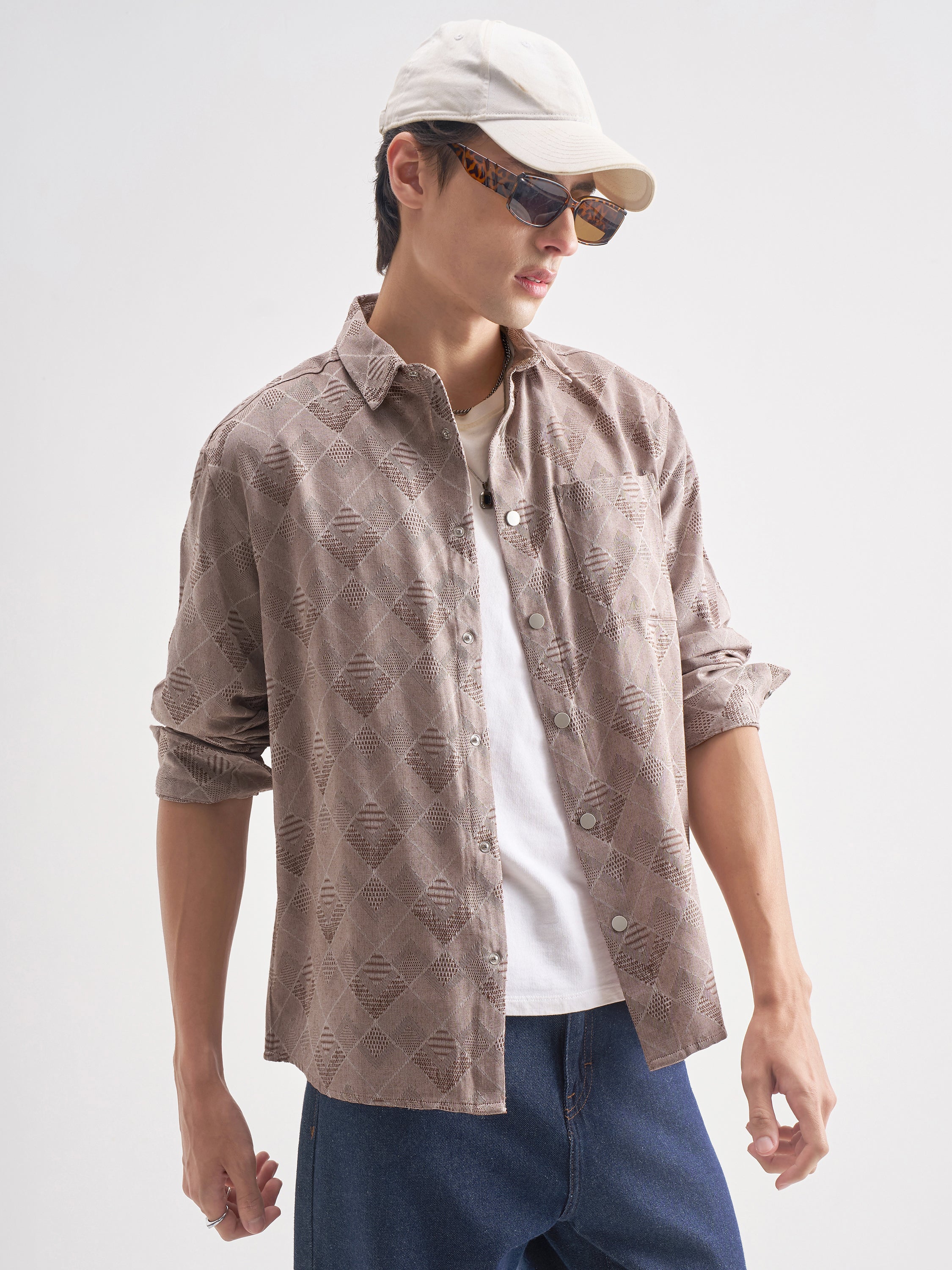 Highlander Men Mauve Self Design Relaxed Fit Casual Shirt - Mauve - Image 6