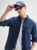 Highlander Men Navy Blue Self Design Oversized Fit Casual Shirt - Navy Blue - Image 1