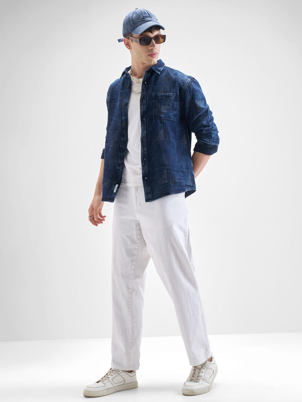 Highlander Men Navy Blue Self Design Oversized Fit Casual Shirt - Navy Blue - Image 2