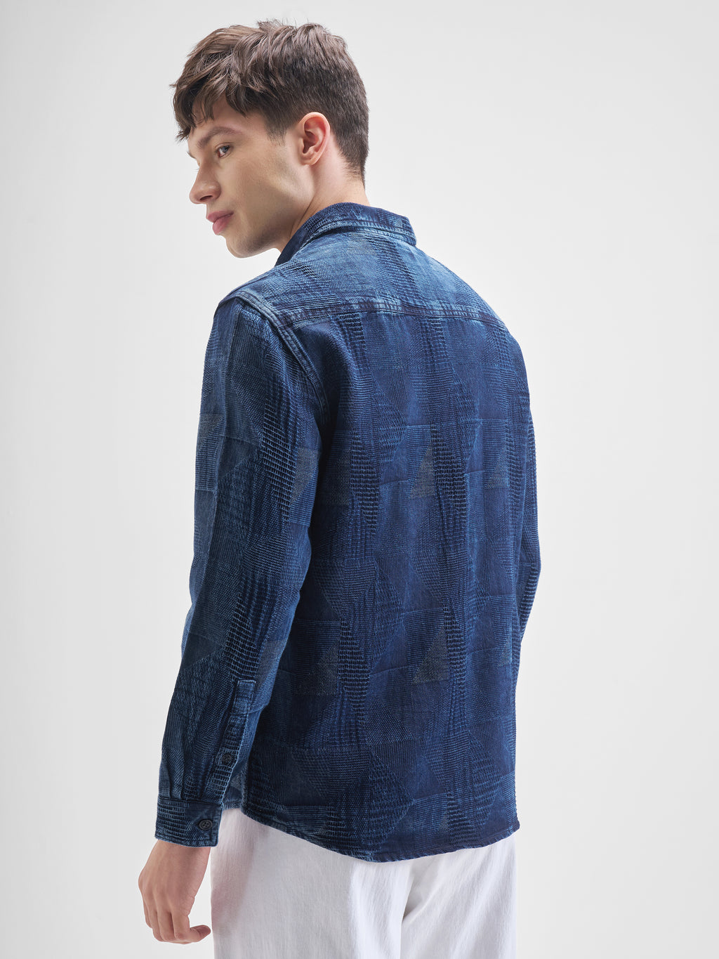 Highlander Men Navy Blue Self Design Oversized Fit Casual Shirt - Navy Blue - Image 3