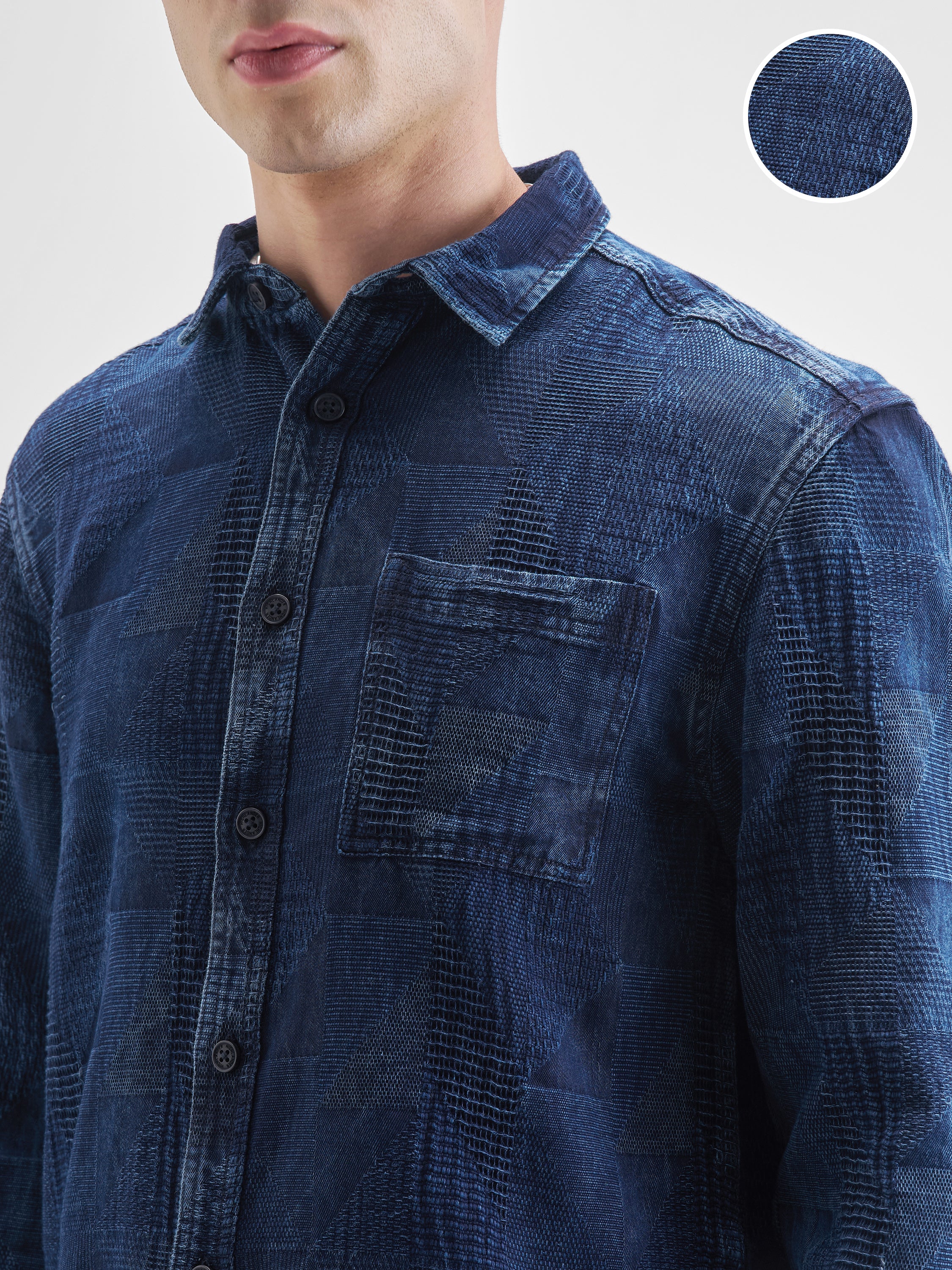 Highlander Men Navy Blue Self Design Oversized Fit Casual Shirt - Navy Blue - Image 5
