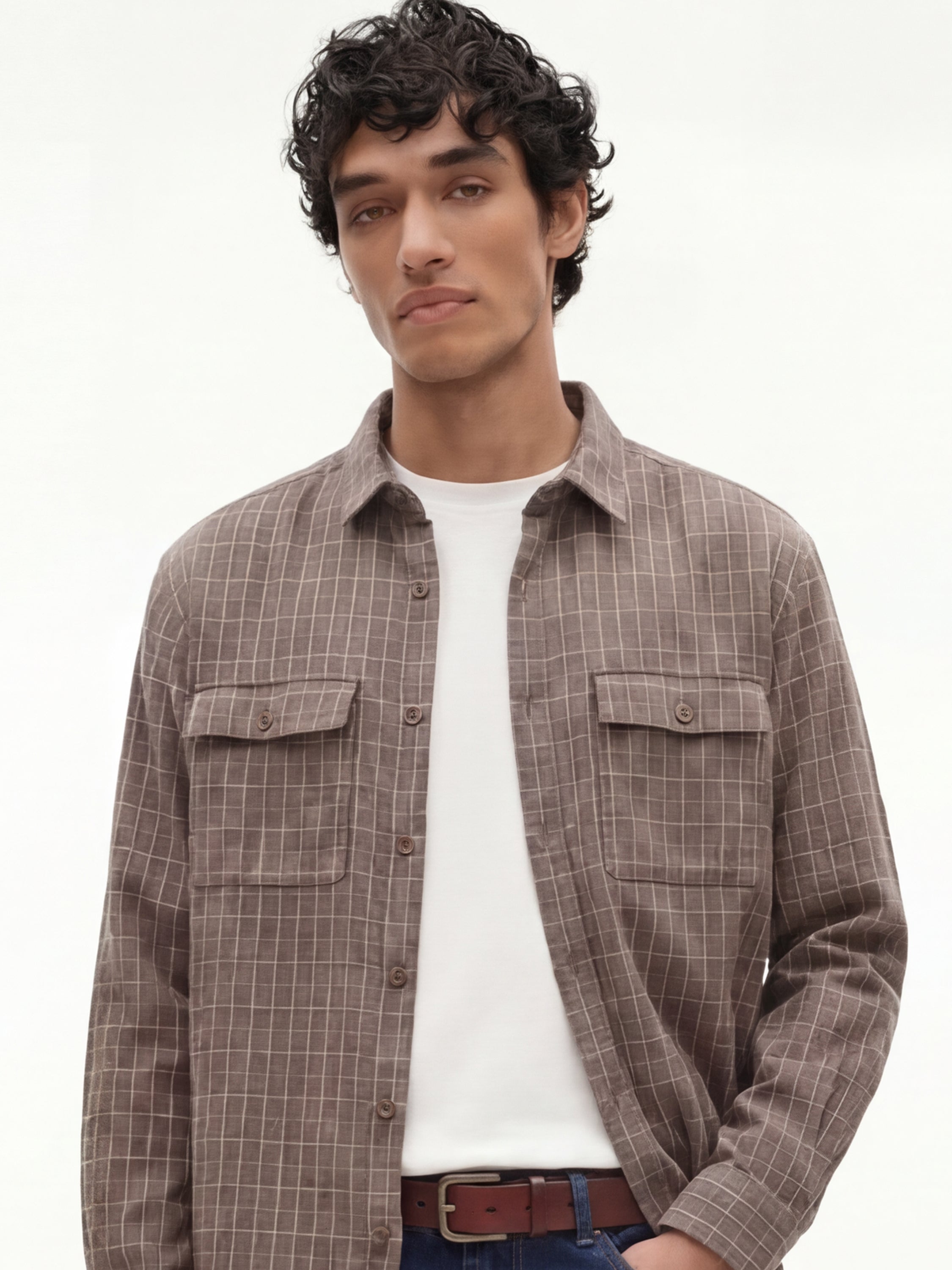 Highlander Men Taupe Checked Relaxed Fit Casual Shirt - Taupe - Image 1