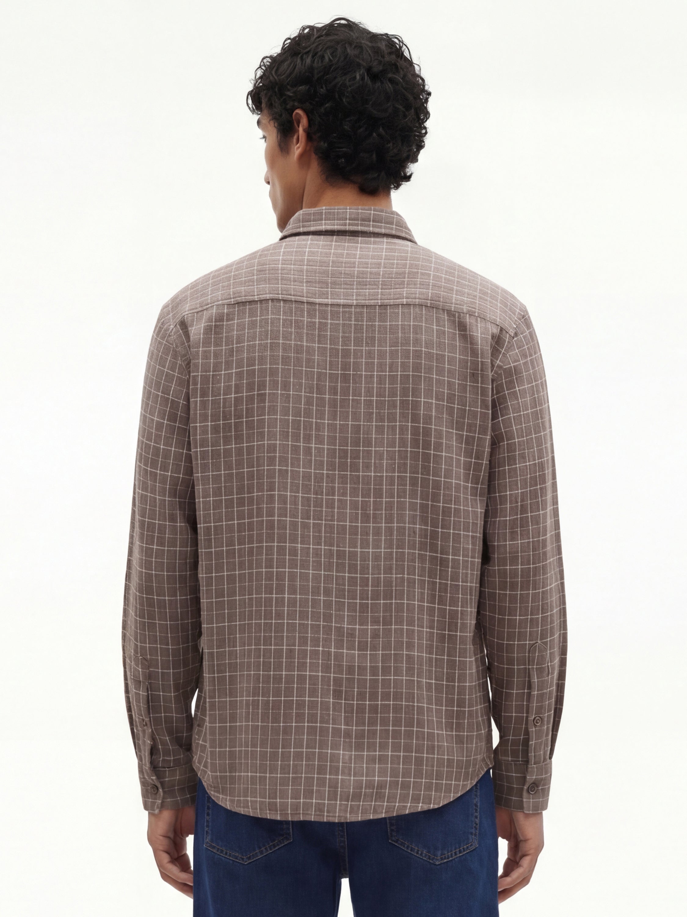 Highlander Men Taupe Checked Relaxed Fit Casual Shirt - Taupe - Image 3