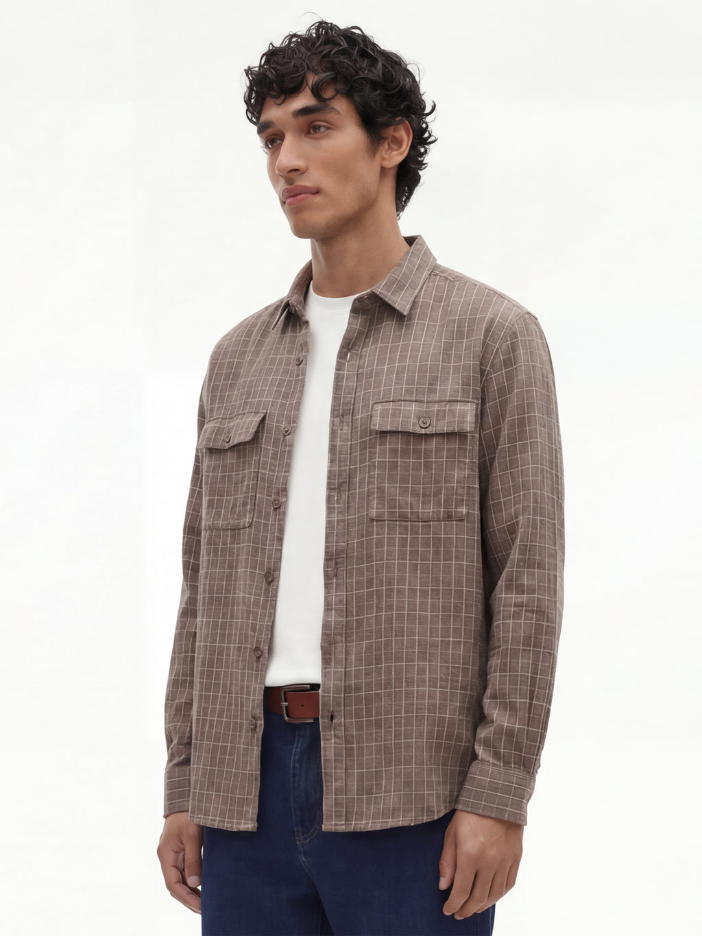 Highlander Men Taupe Checked Relaxed Fit Casual Shirt - Taupe - Image 4