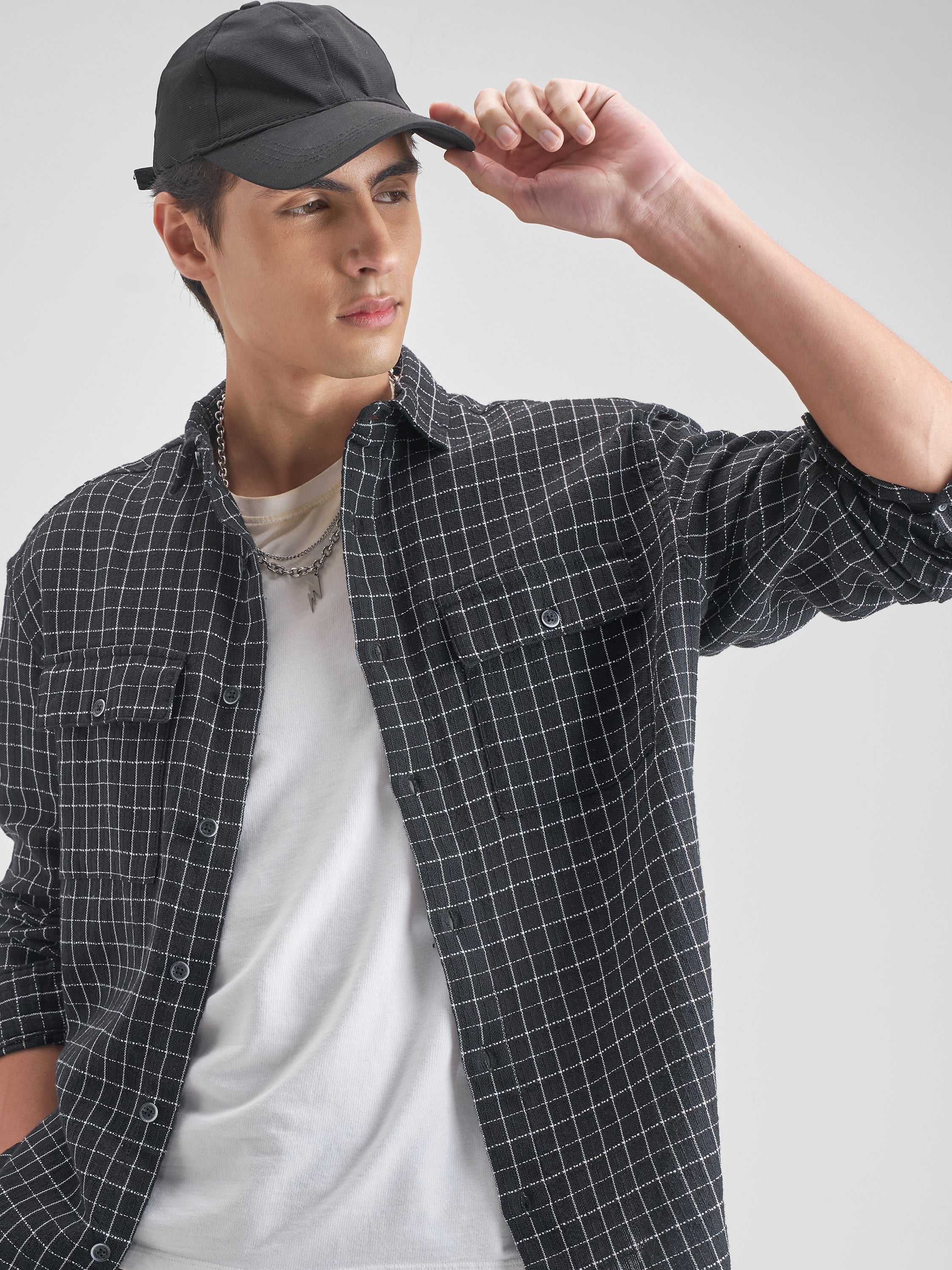Highlander Men Black Checked Oversized Fit Casual shirt - Black - Image 1
