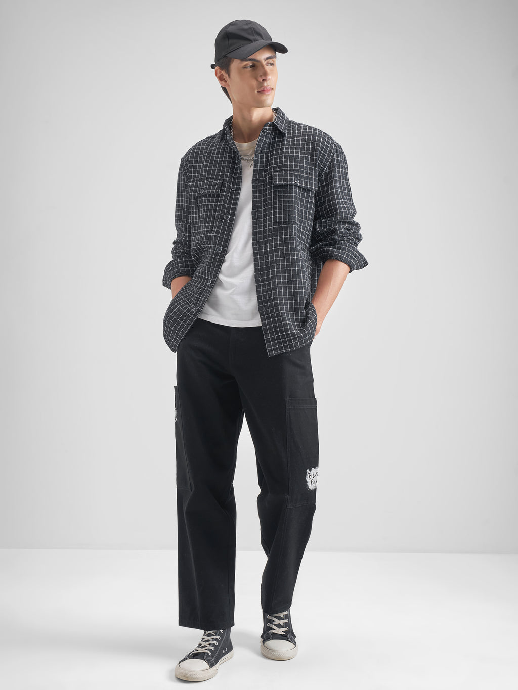 Highlander Men Black Checked Oversized Fit Casual shirt - Black - Image 2