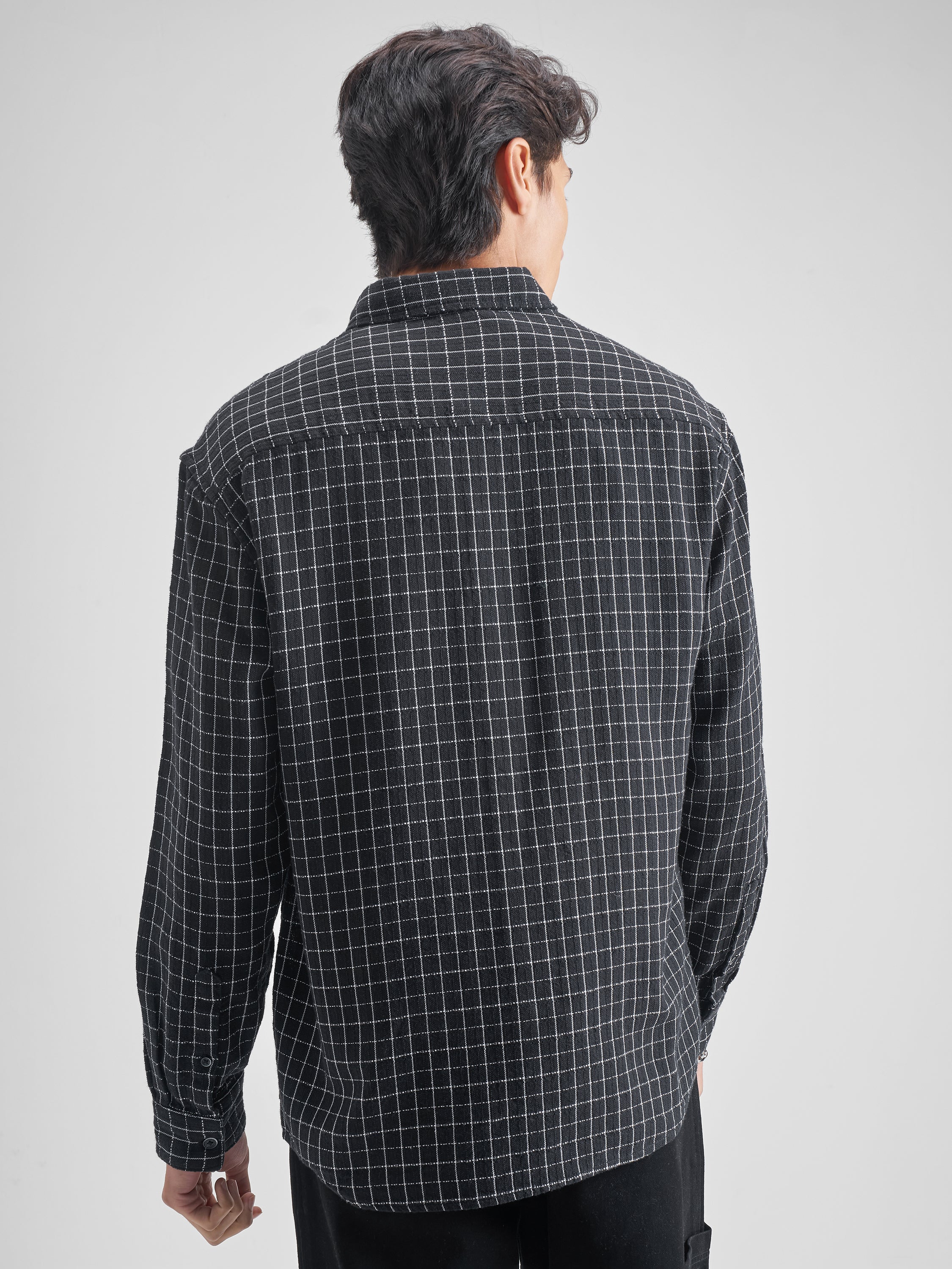Highlander Men Black Checked Oversized Fit Casual shirt - Black - Image 3