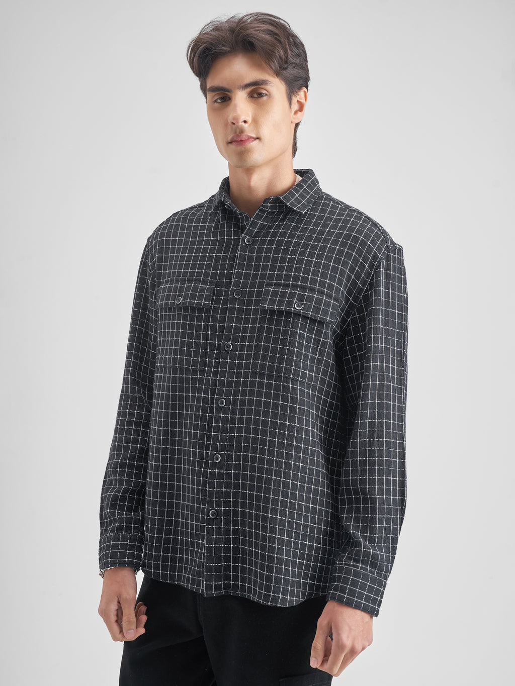 Highlander Men Black Checked Oversized Fit Casual shirt - Black - Image 4