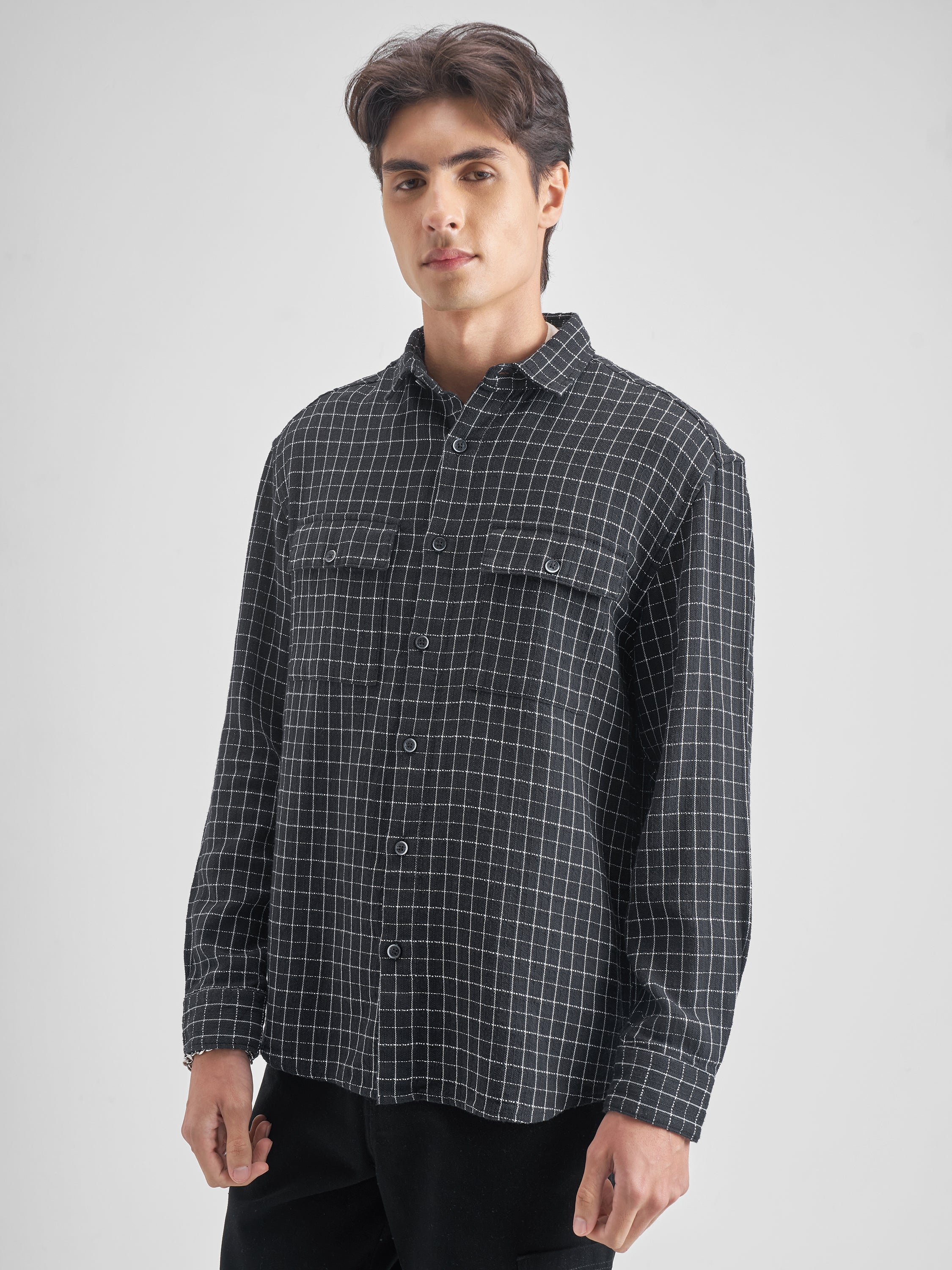 Highlander Men Black Checked Oversized Fit Casual shirt - Black - Image 4