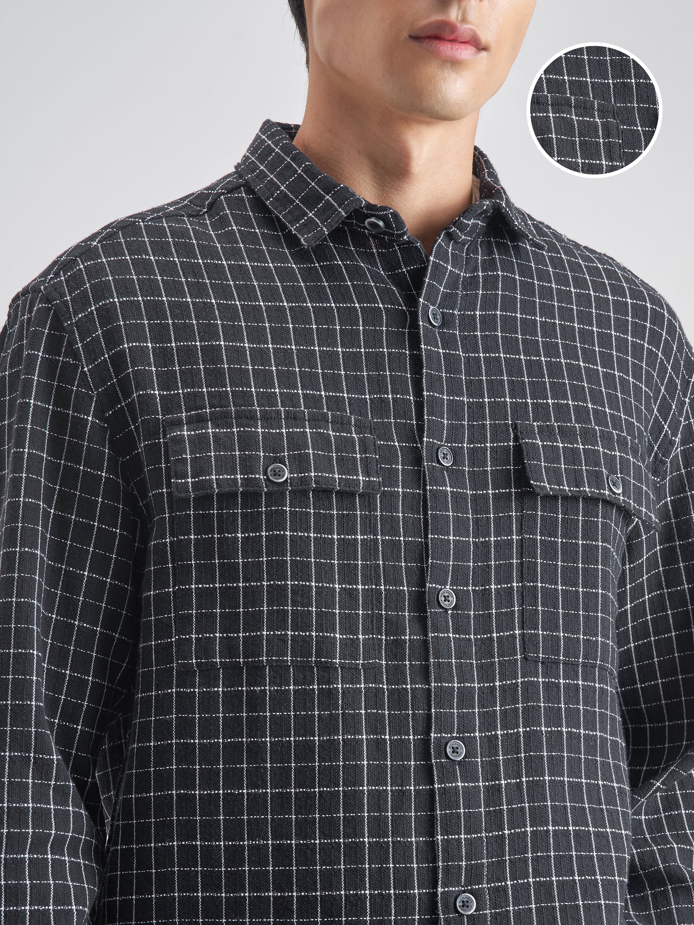 Highlander Men Black Checked Oversized Fit Casual shirt - Black - Image 5