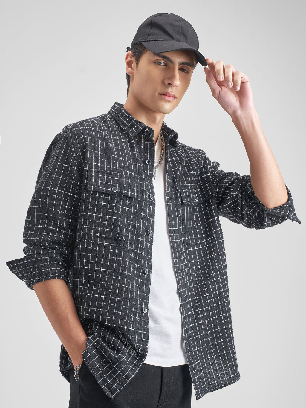 Highlander Men Black Checked Oversized Fit Casual shirt - Black - Image 6